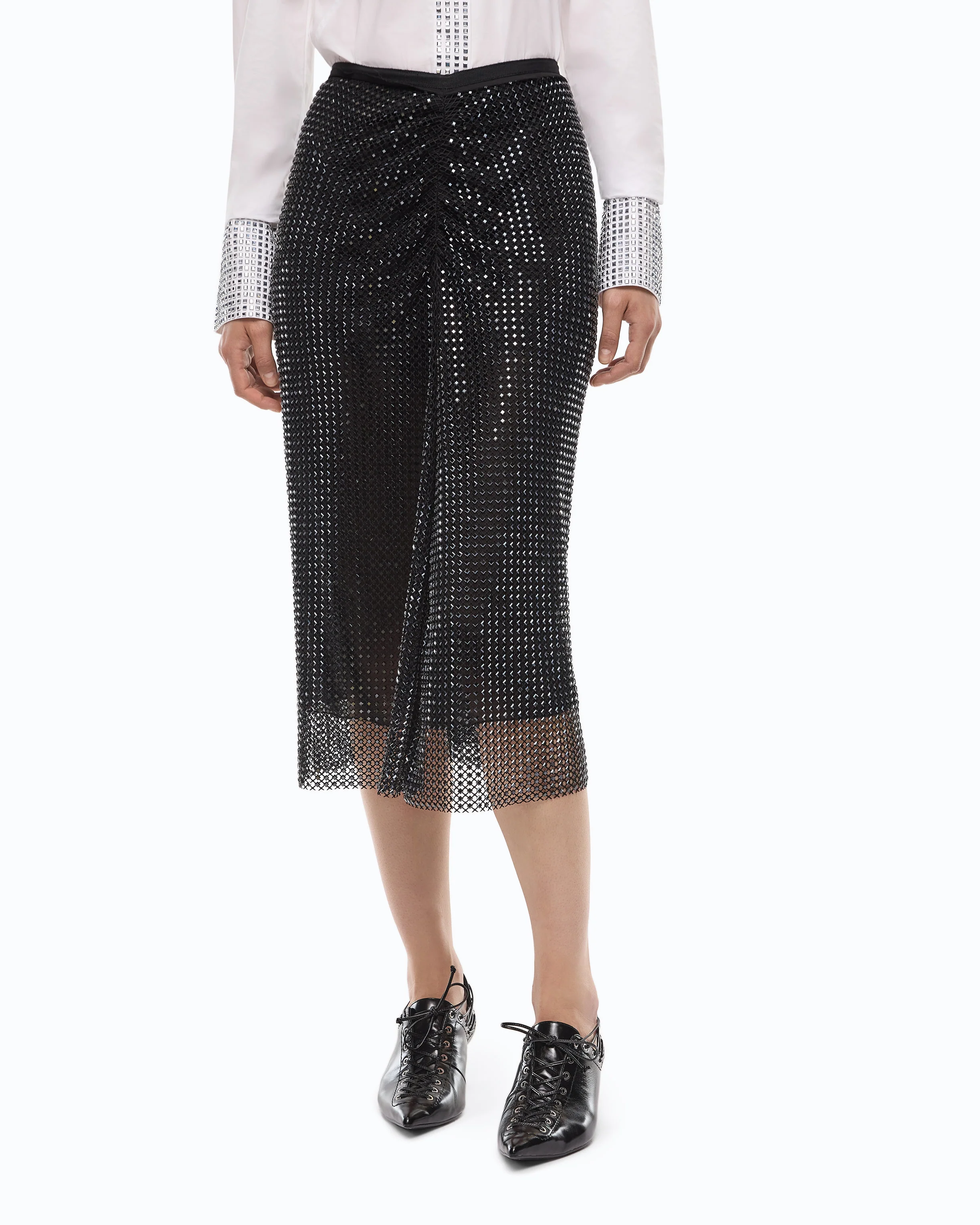 Gonna longuette effetto rete con strass - Image 2