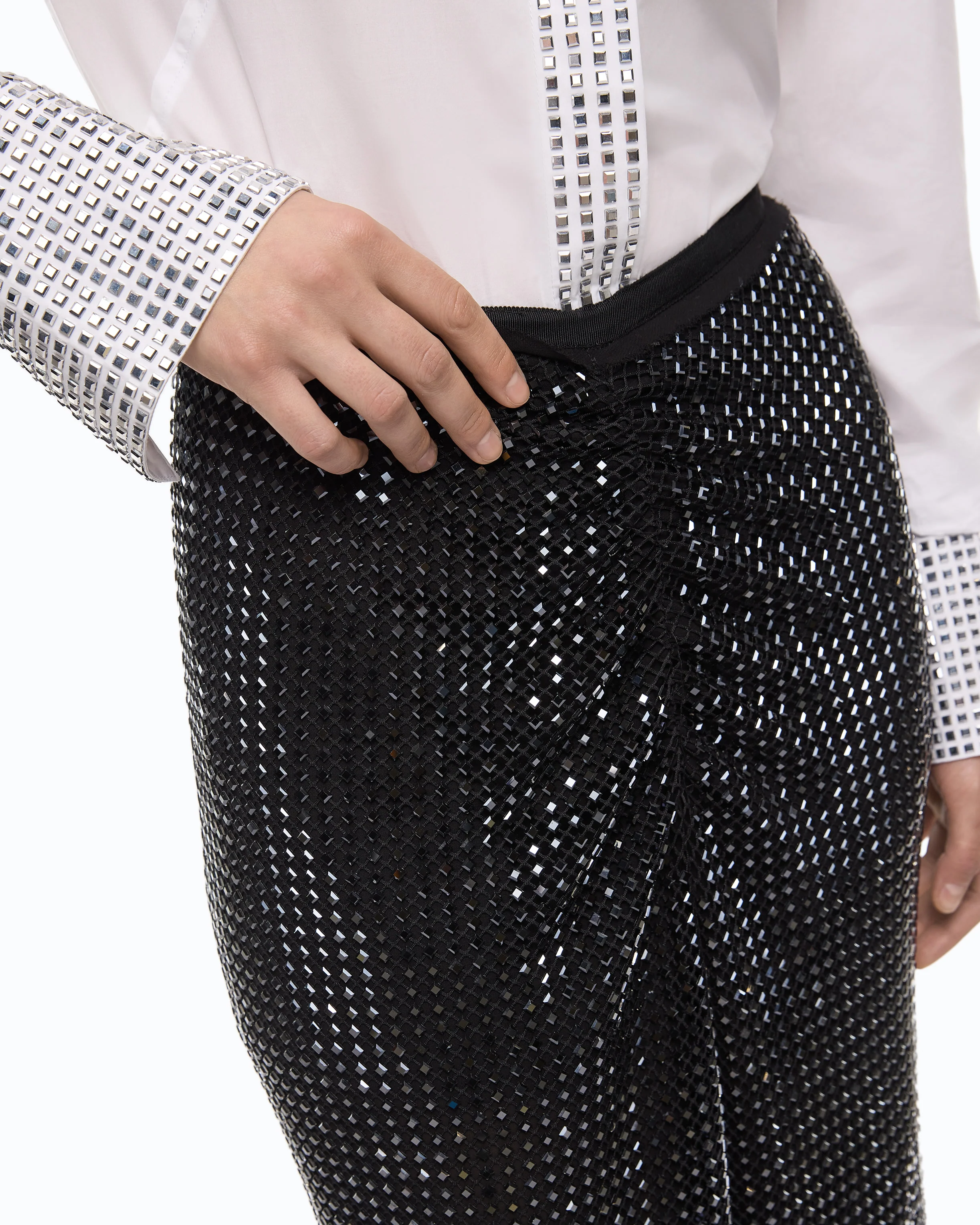 Gonna longuette effetto rete con strass - Image 3