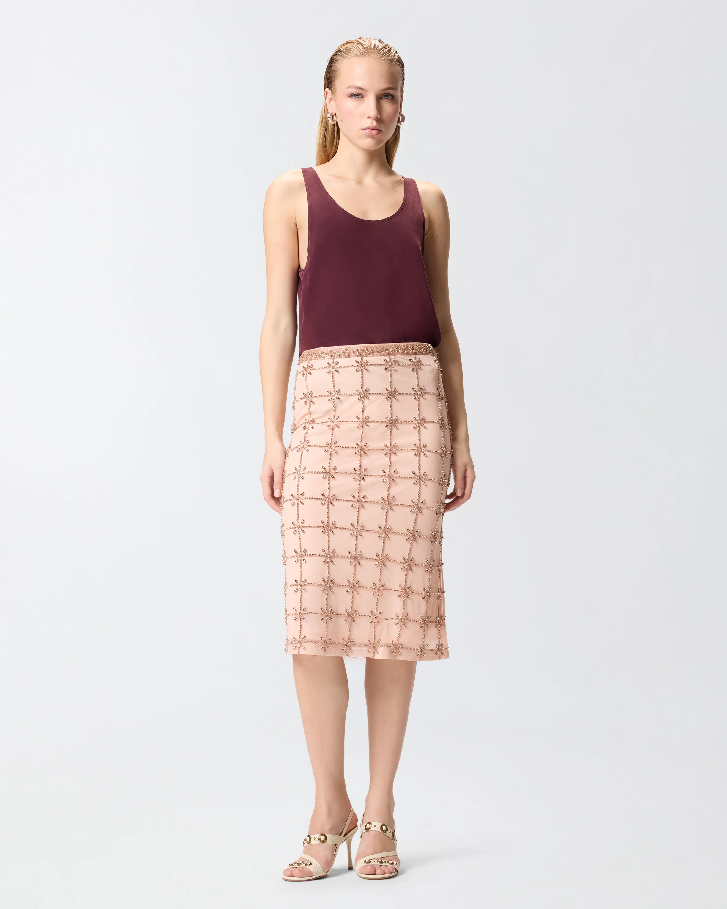 Gonna longuette in tulle con cristalli