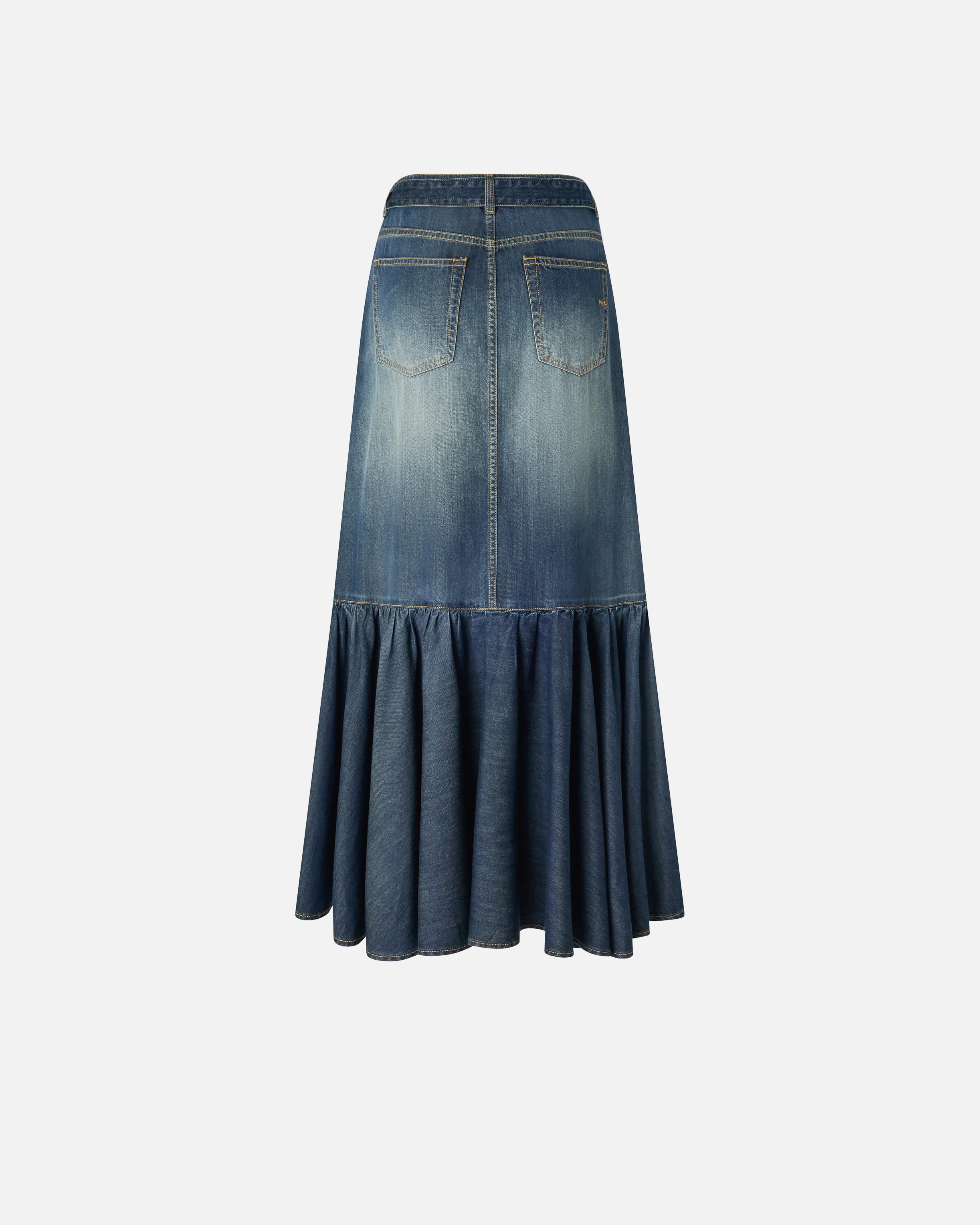 Gonna lunga in denim con balza e cintura - Image 6