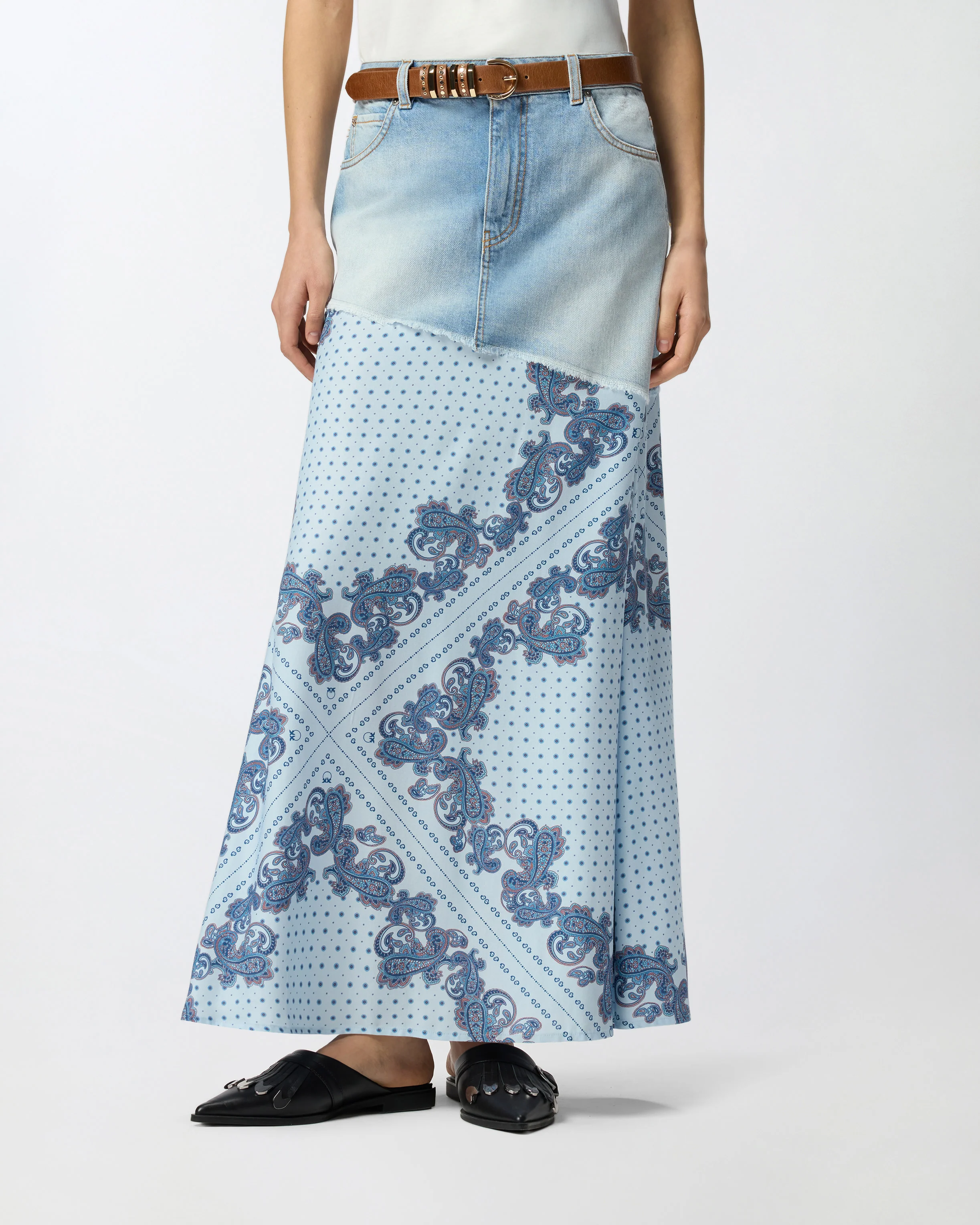Gonna midi in denim con stampa foulard - Image 2