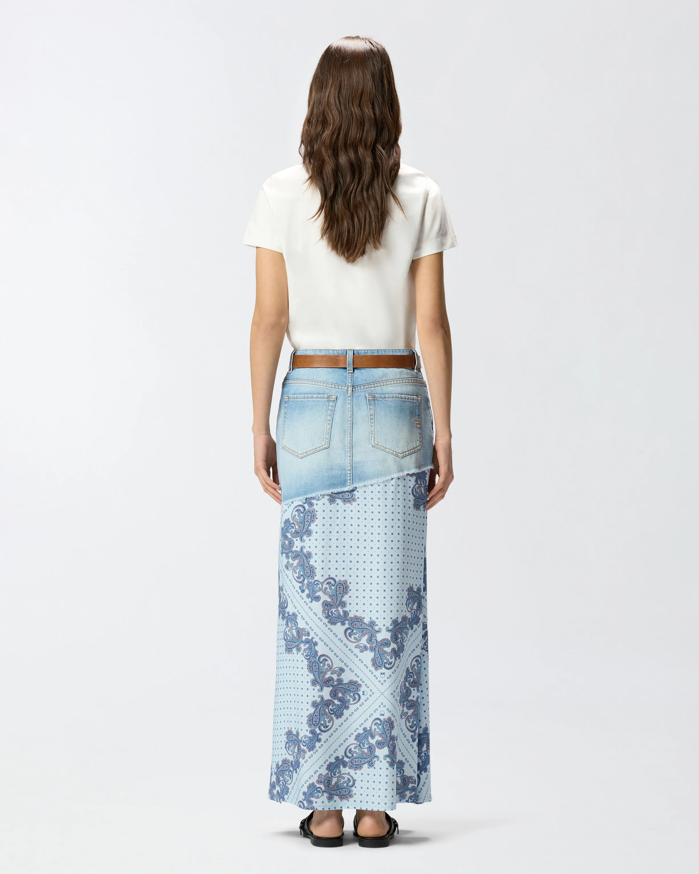 Gonna midi in denim con stampa foulard - Image 3