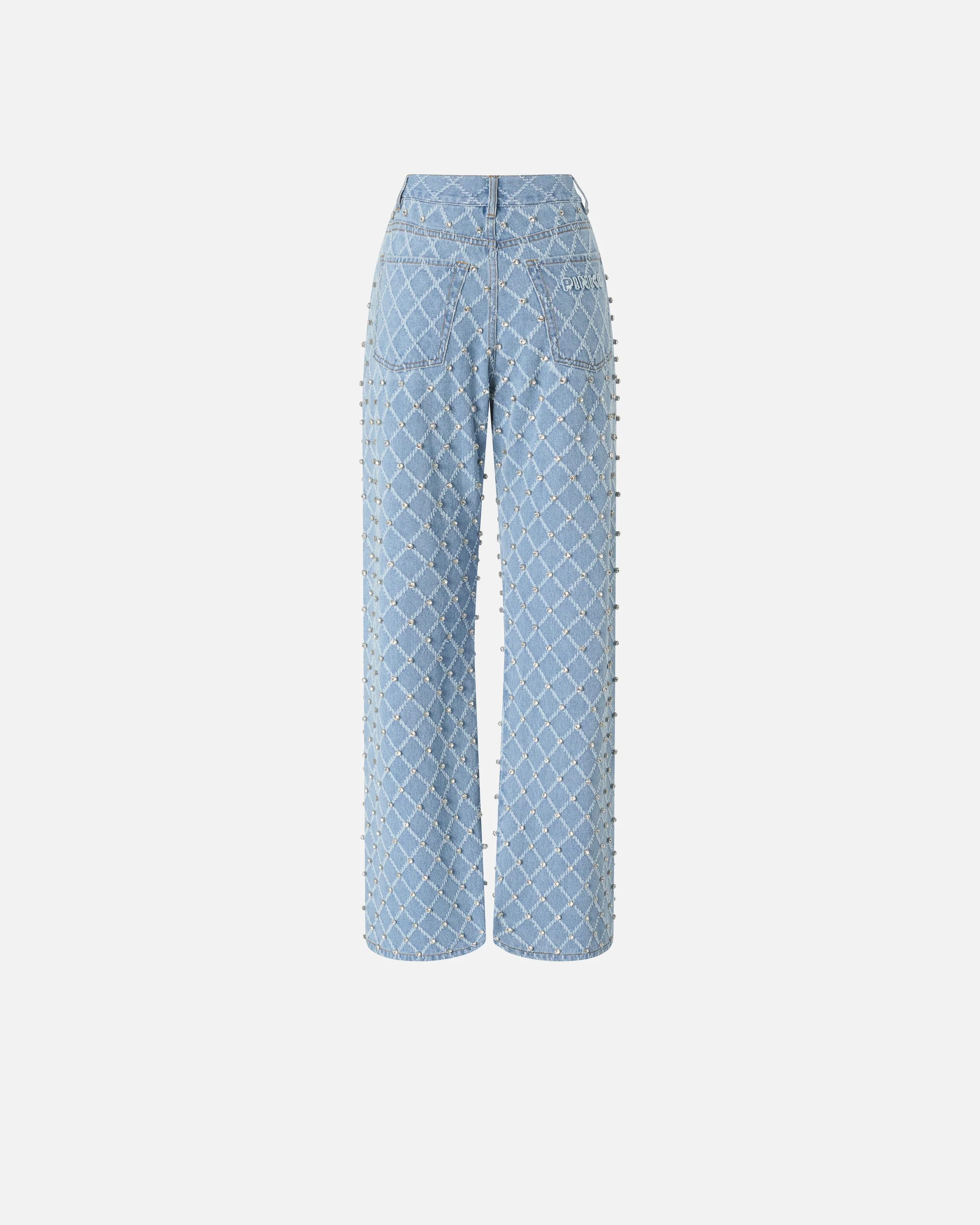Jeans wide leg con disegno rombi e strass - Image 6