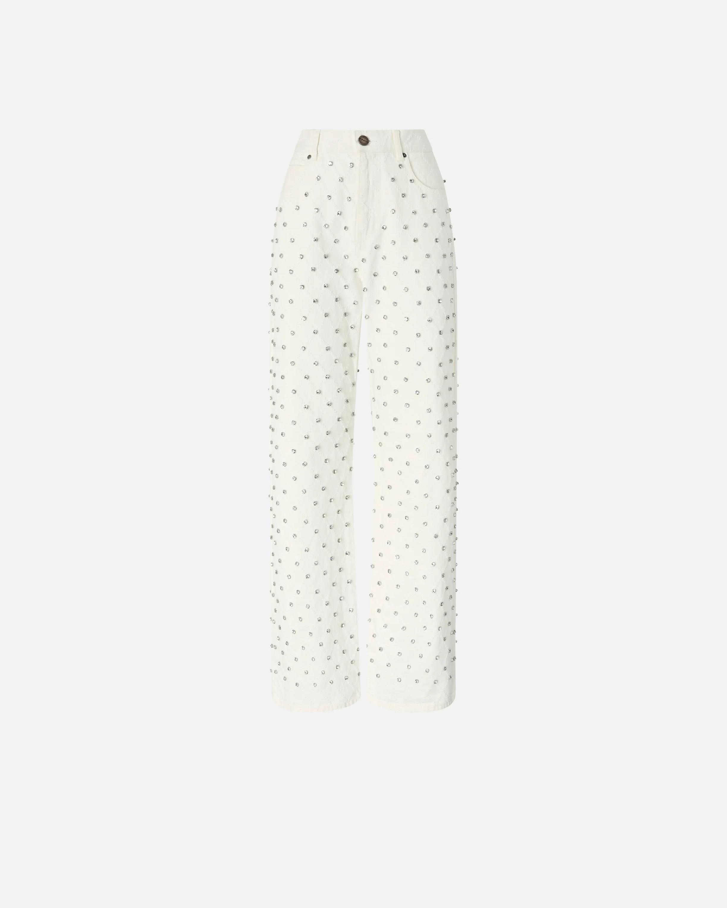 Jeans wide leg con motivo a rombi e strass - Image 5