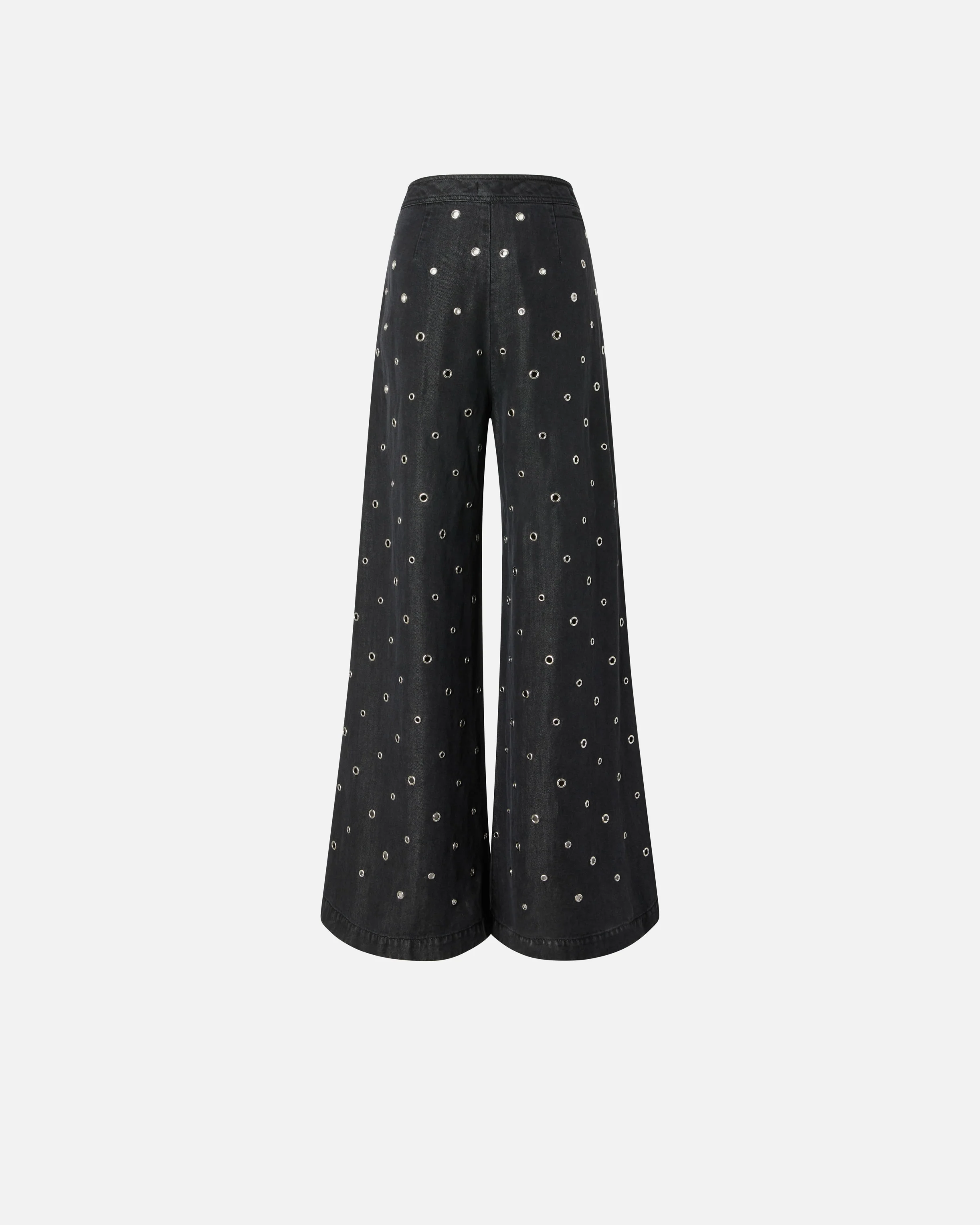 Jeans wide leg in denim scuro con occhielli - Image 6