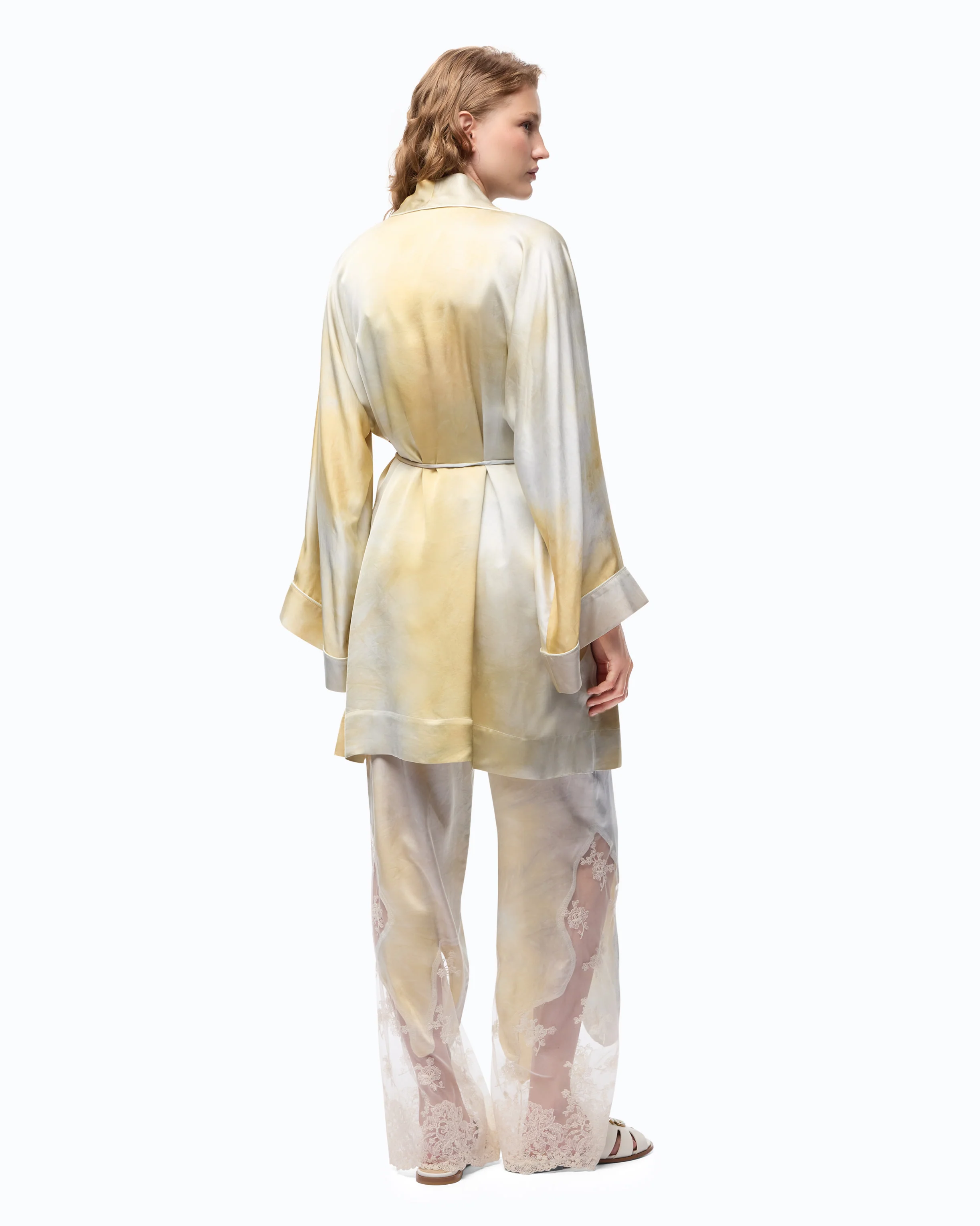 Kimono in satin dal colore sfumato con cintura - Image 4
