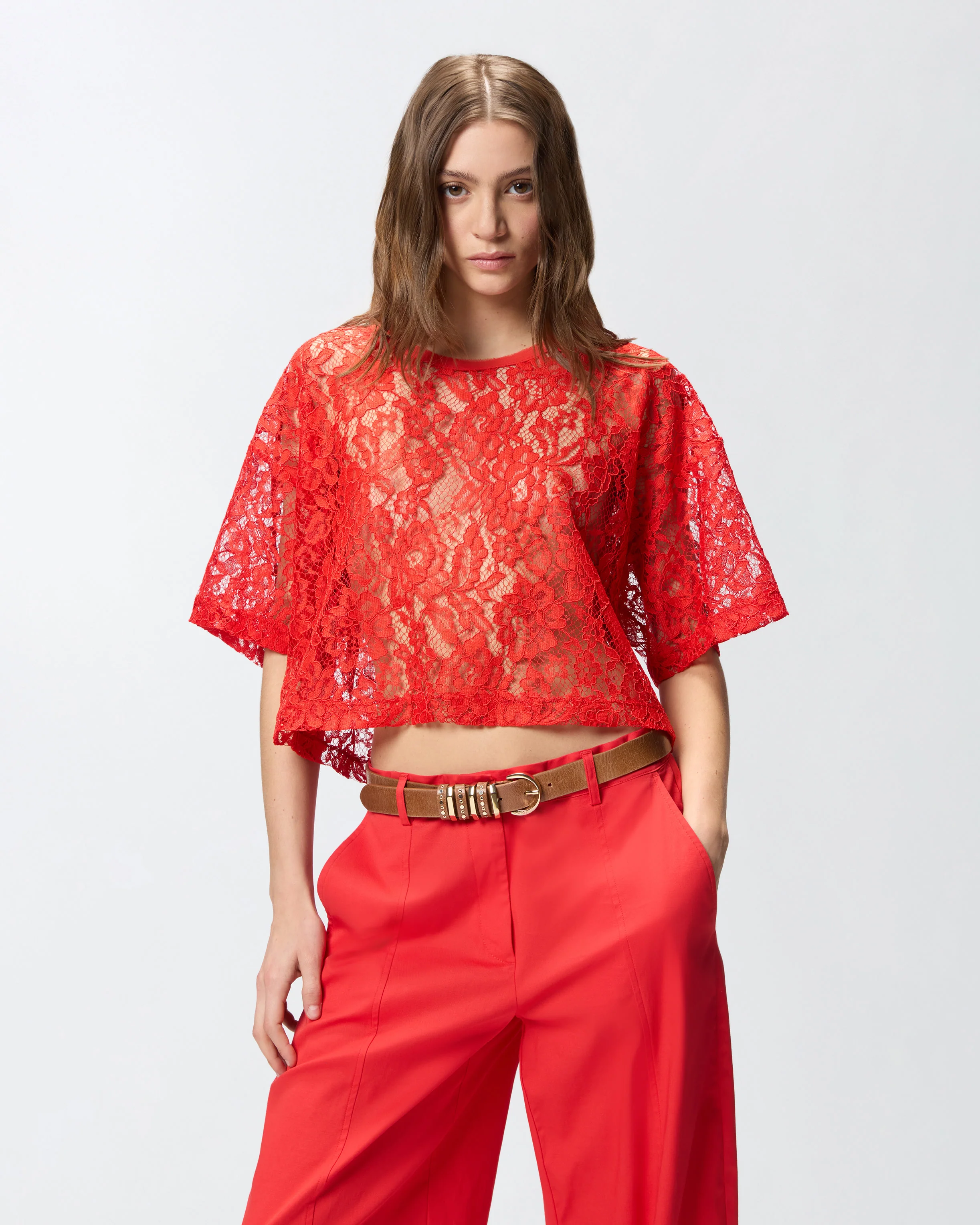 Maglia cropped in pizzo