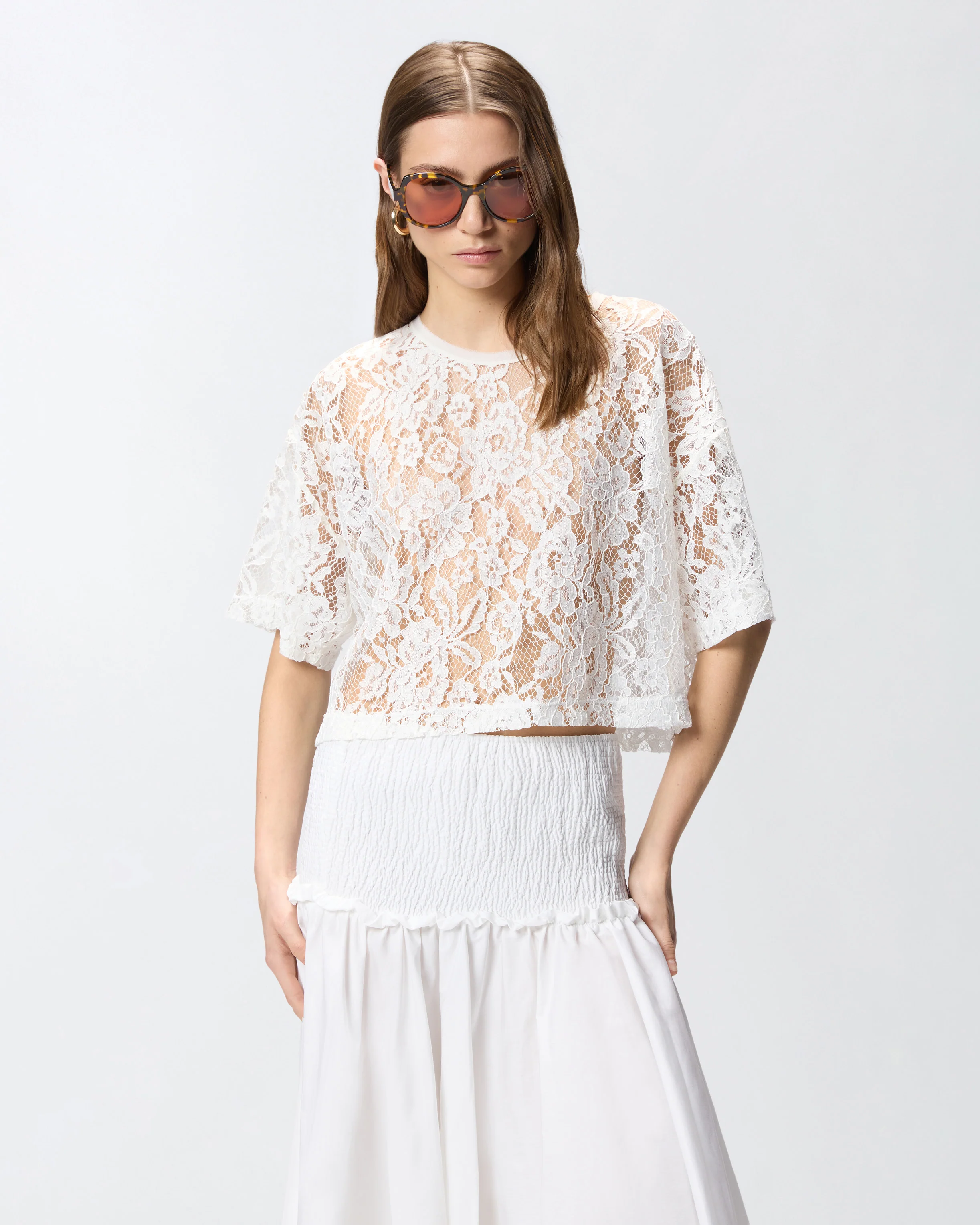 Maglia cropped in pizzo