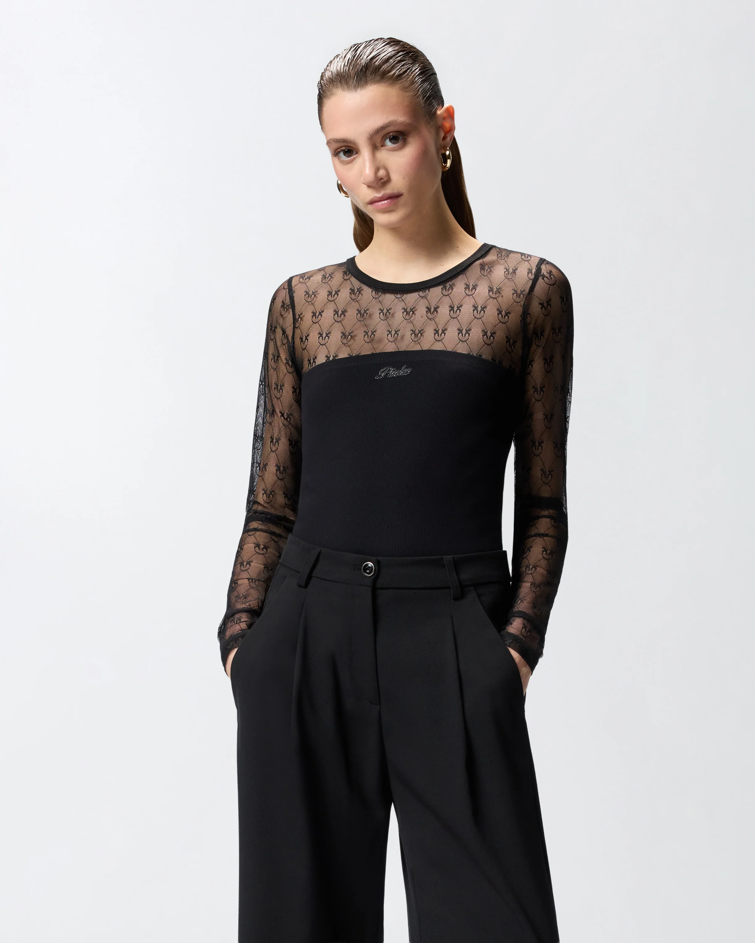 Maglia in jersey con pizzo logo Love Birds