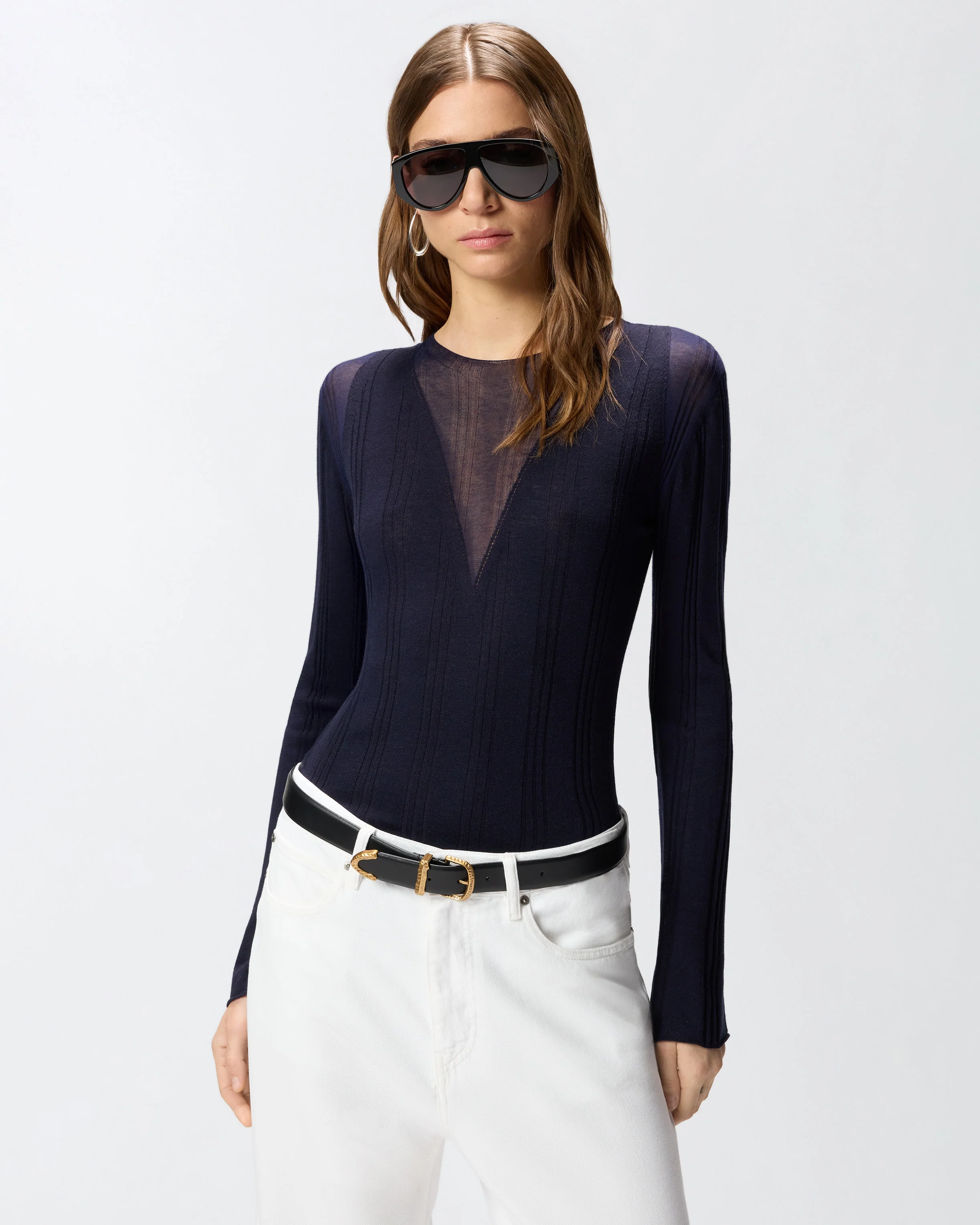 Maglia leggera a coste con trasparenze