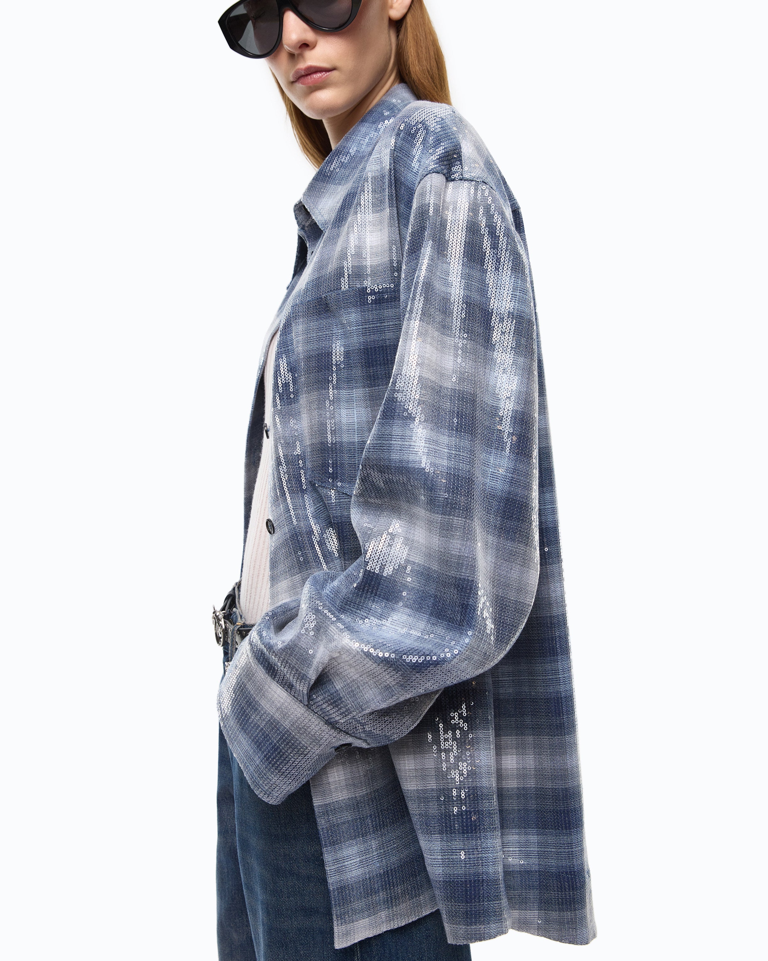 Overshirt con motivo check e paillettes - Image 3