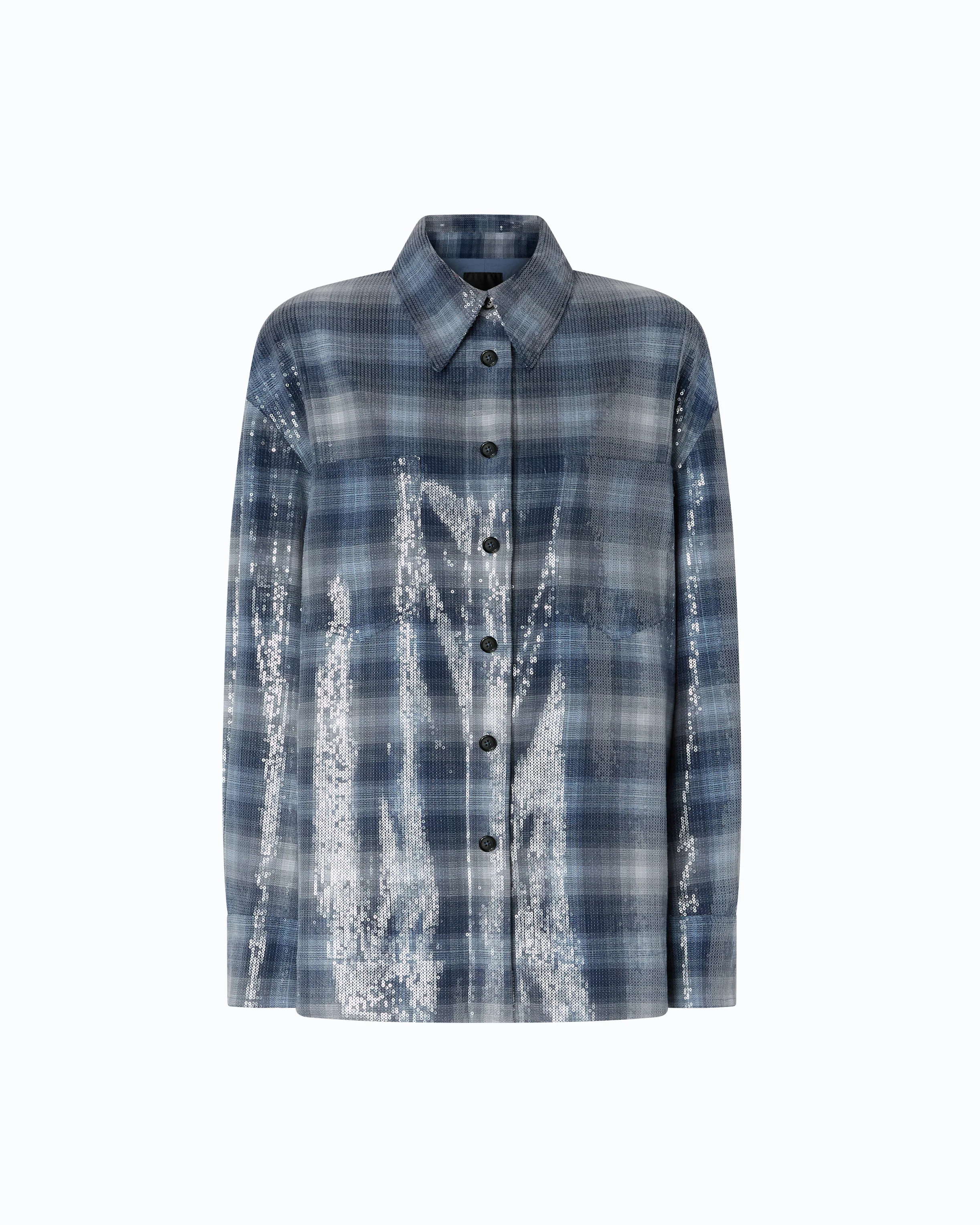 Overshirt con motivo check e paillettes - Image 5