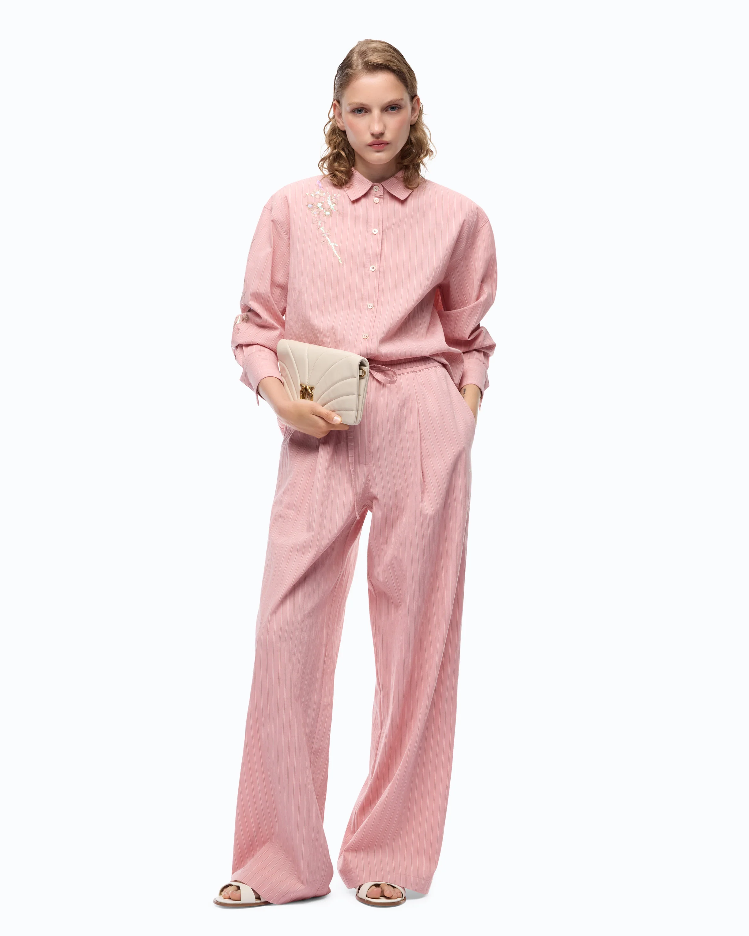 Pantalone a righe con coulisse in vita
