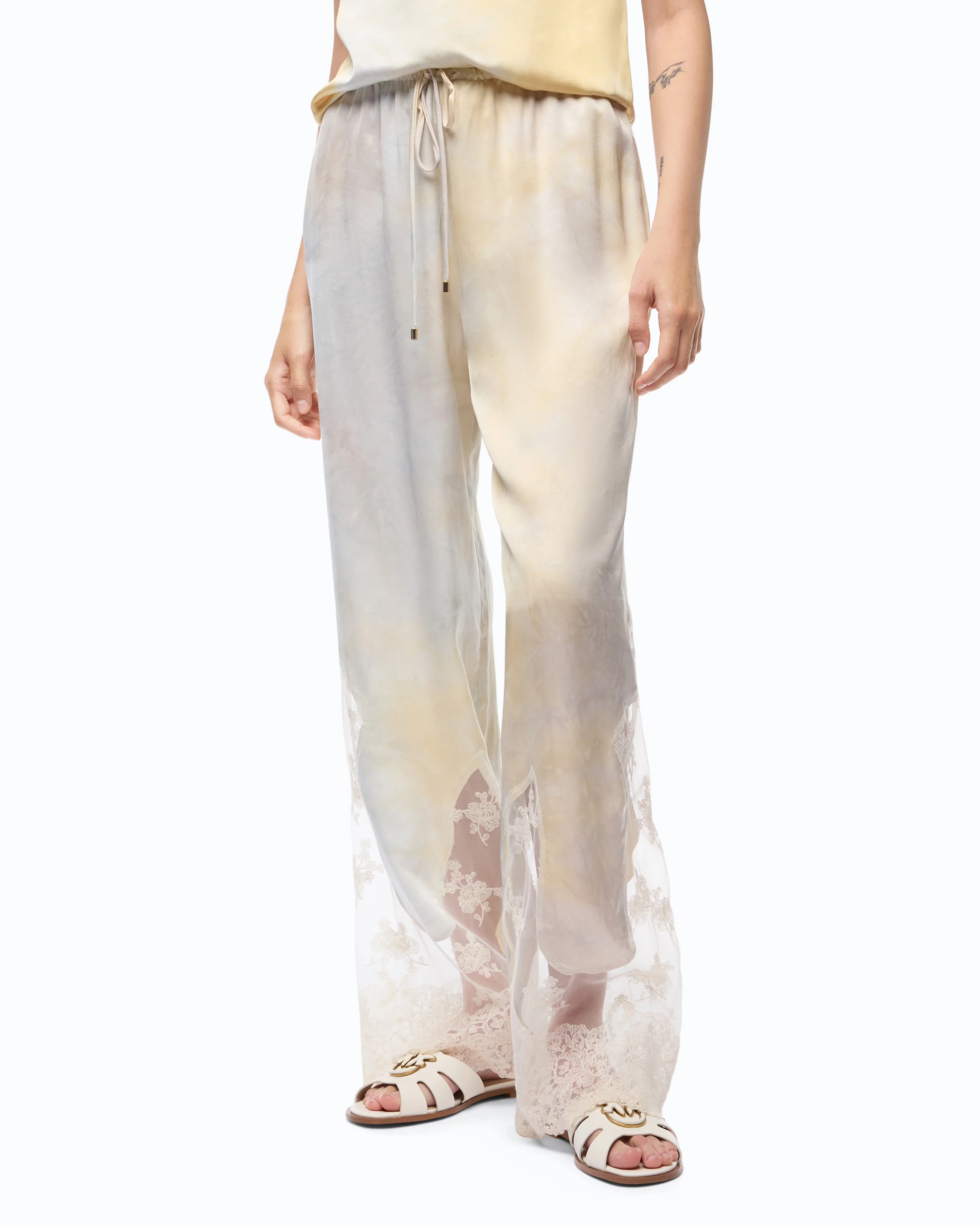 Pantalone in satin maltinto con pizzo - Image 2