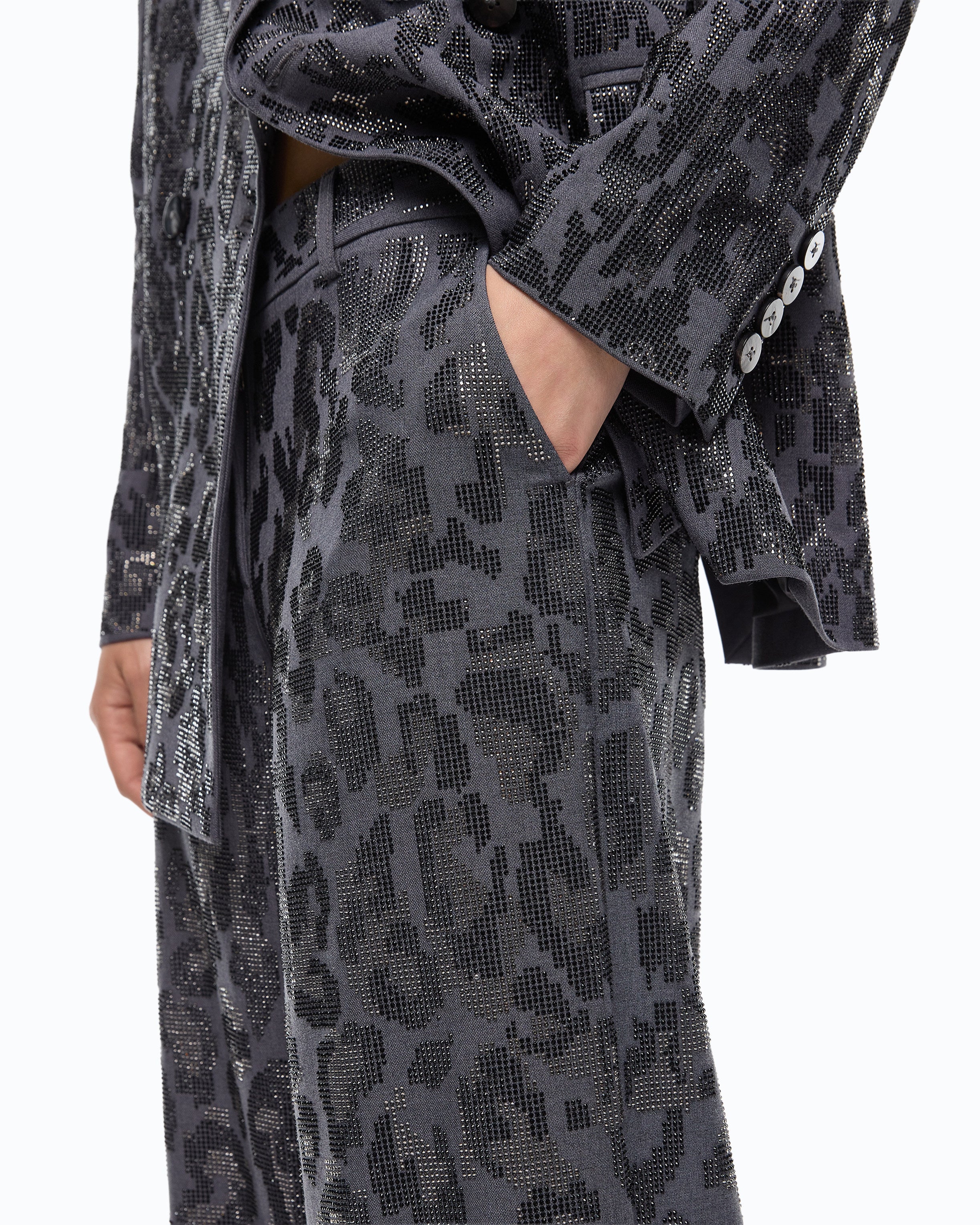 Pantalone wide leg con fantasia maculata e microstrass - Image 3