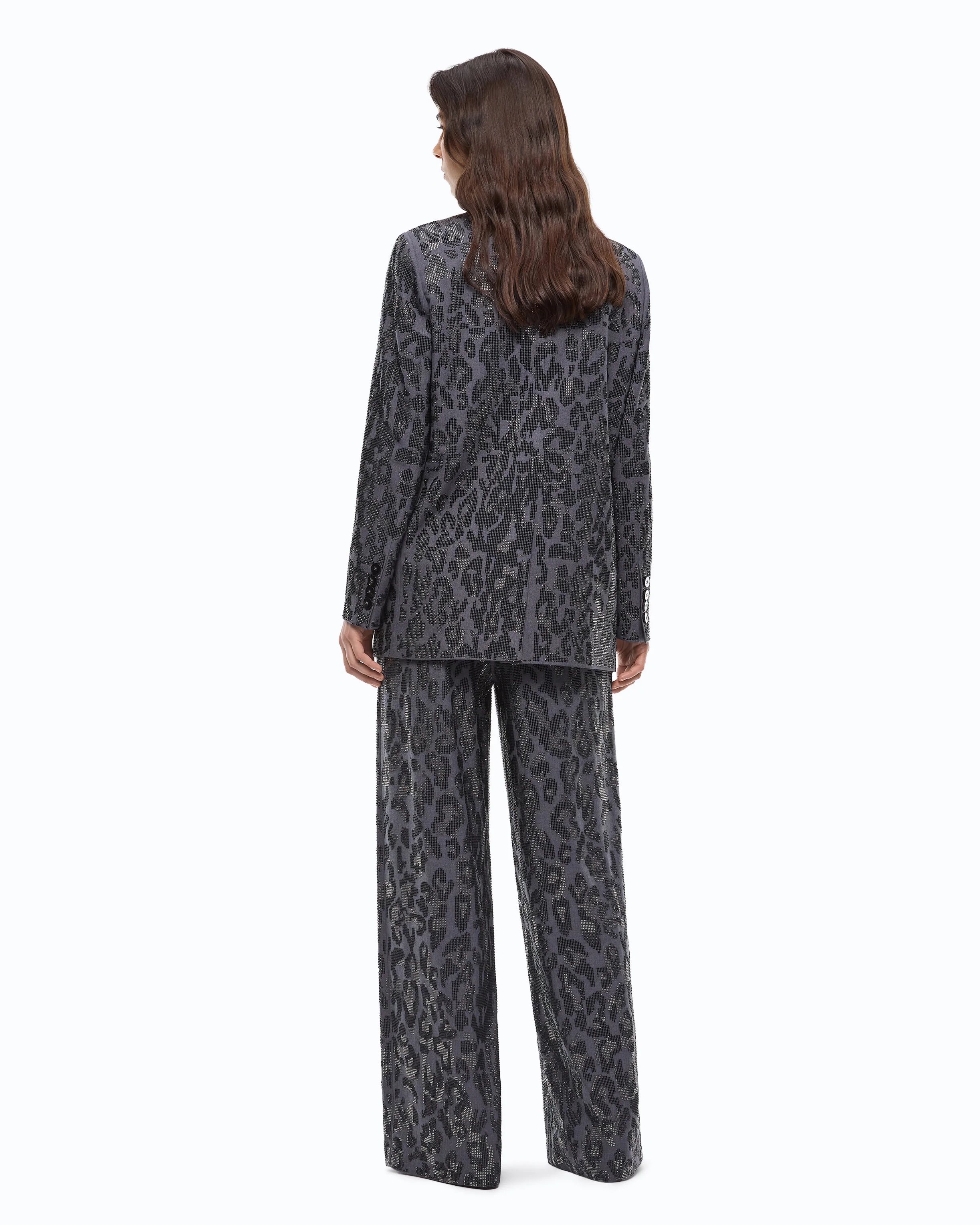 Pantalone wide leg con fantasia maculata e microstrass - Image 4