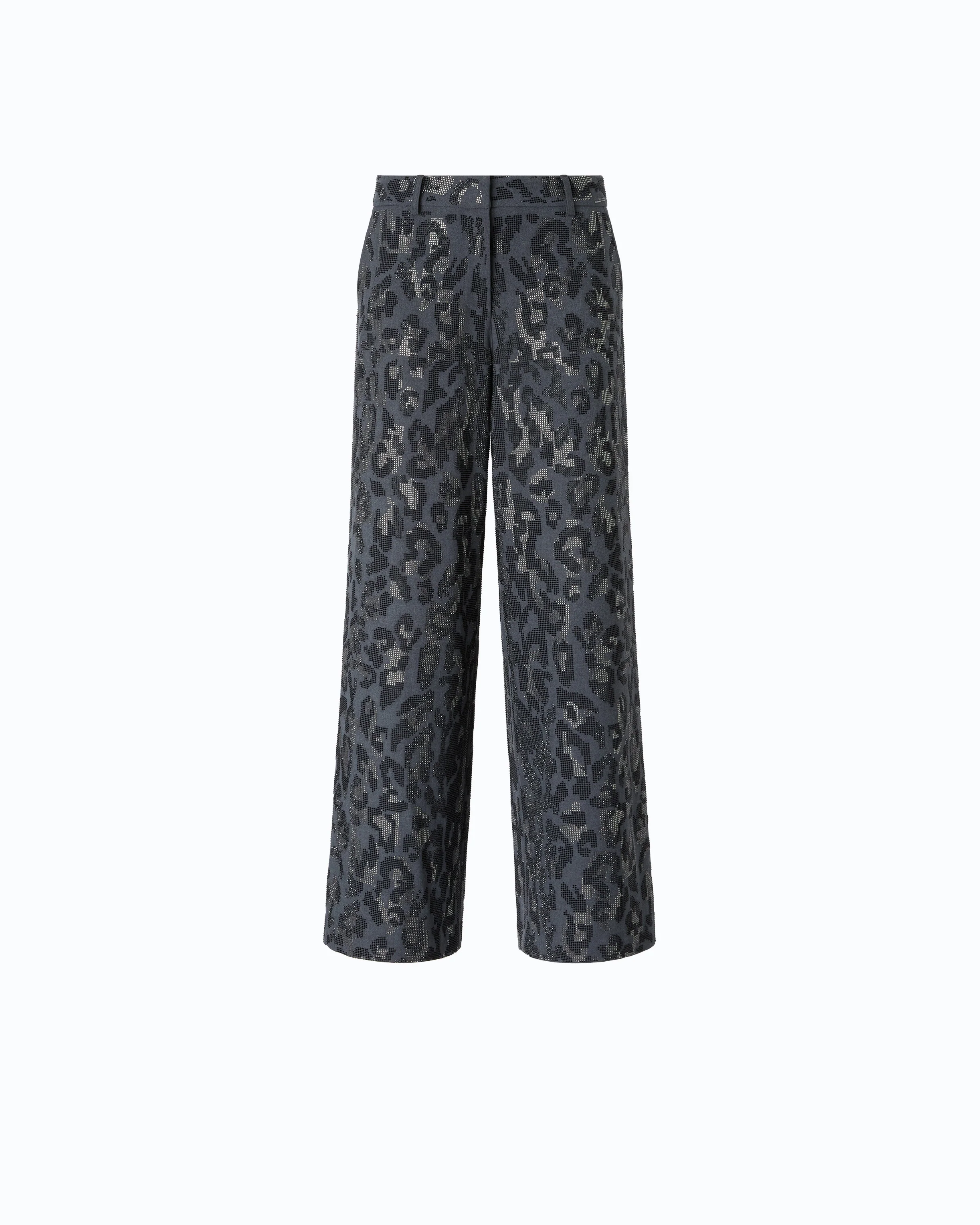 Pantalone wide leg con fantasia maculata e microstrass - Image 5