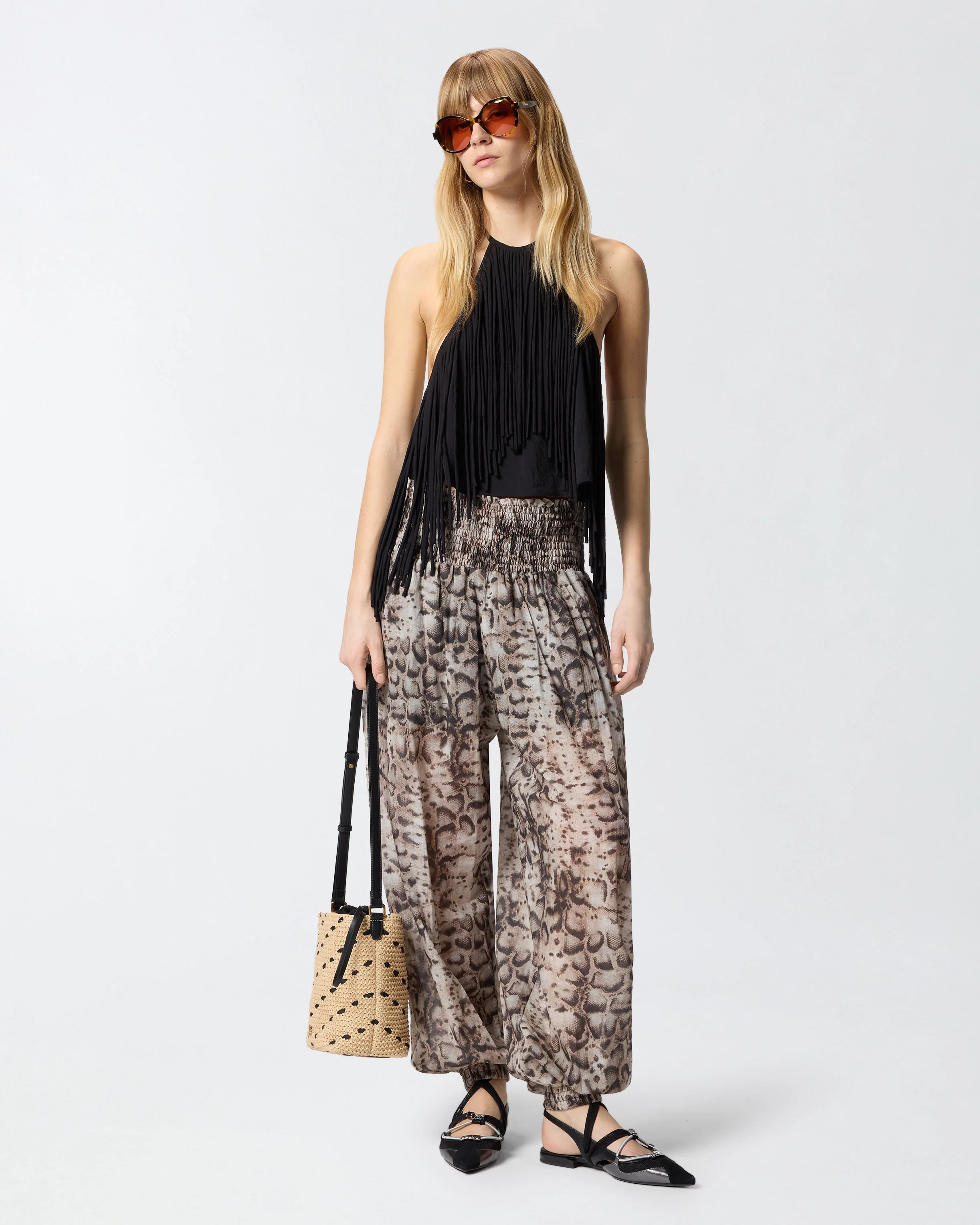 Pantaloni ampi con stampa snake