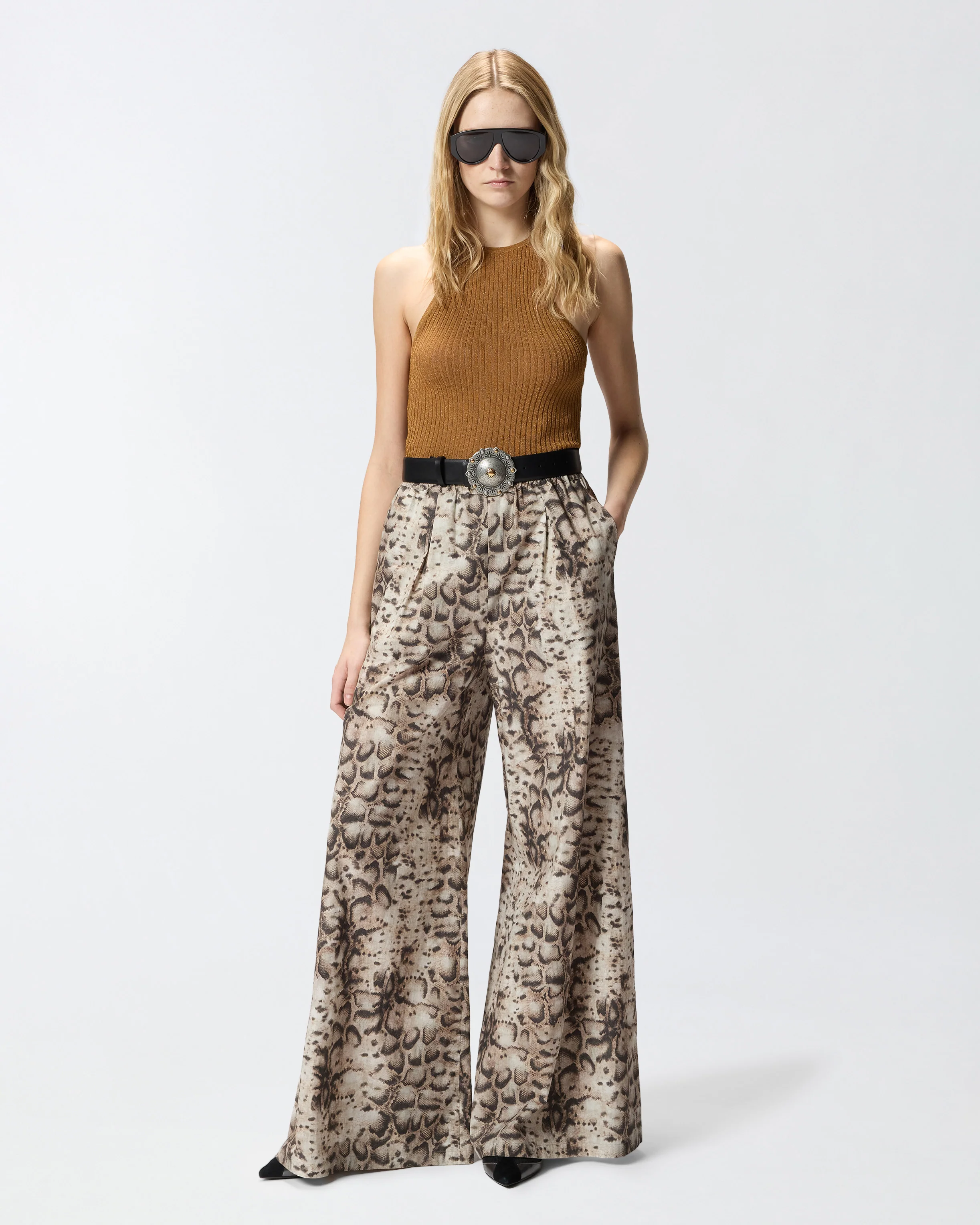 Pantaloni ampi con stampa snake