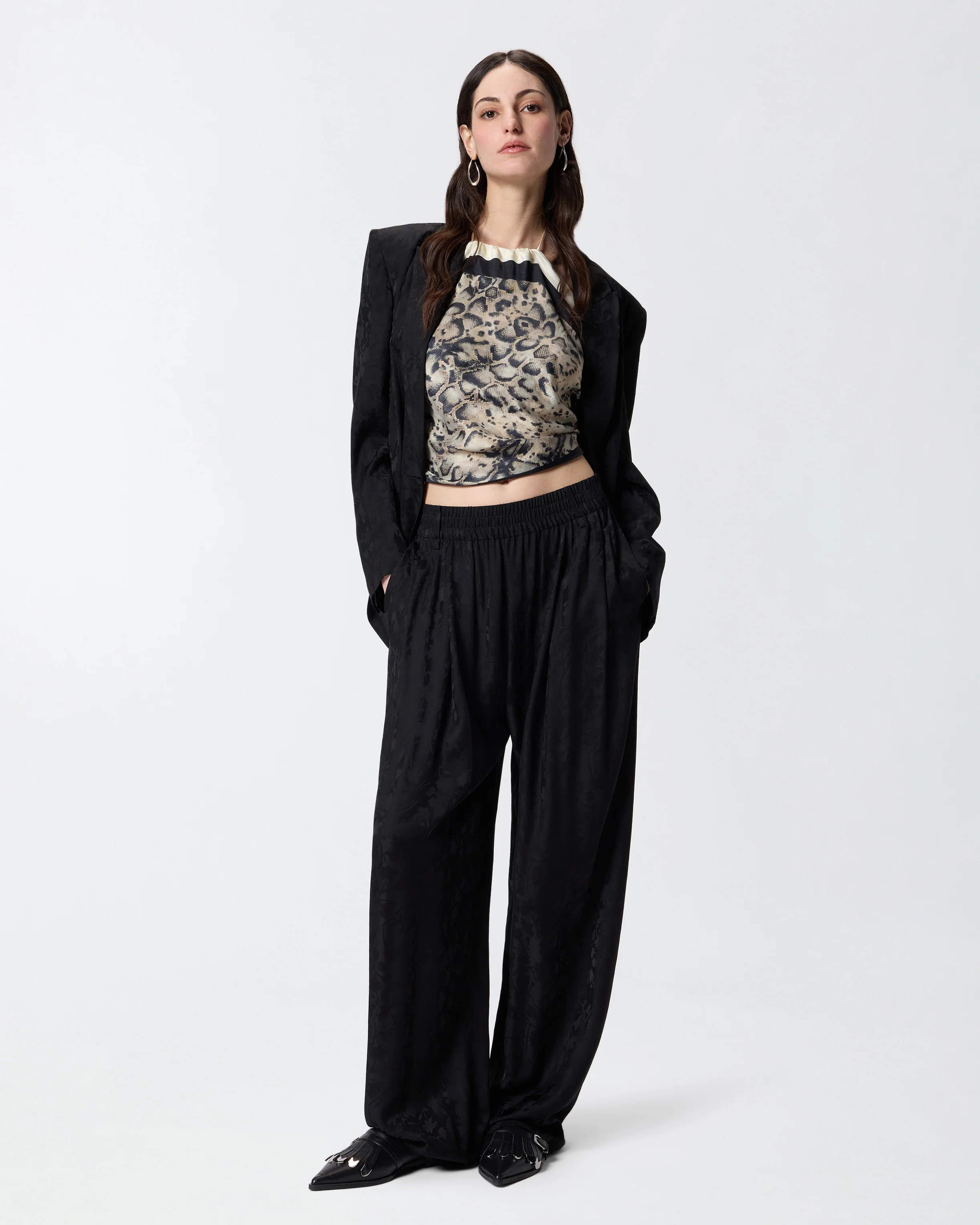 Pantaloni in jacquard floreale
