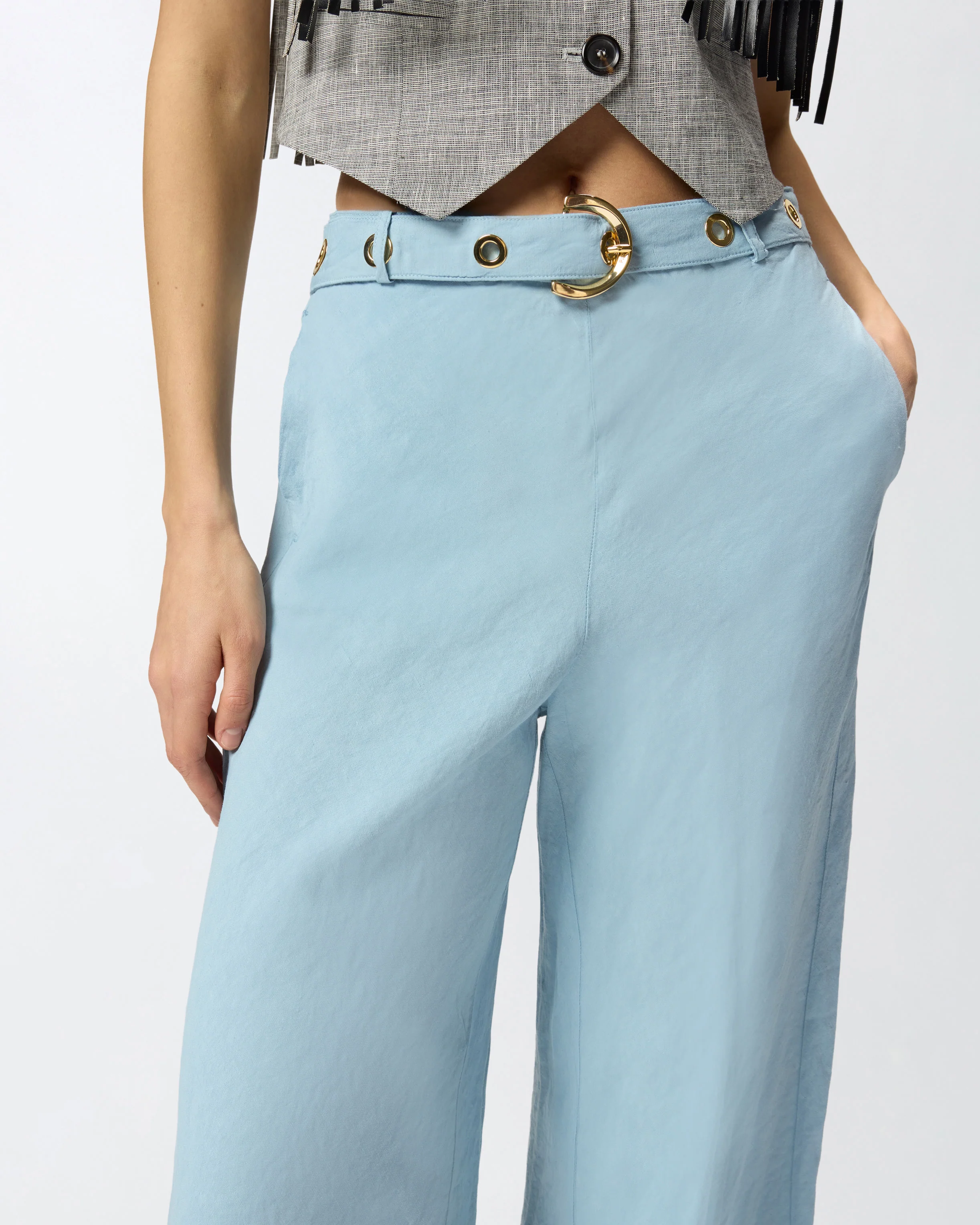 Pantaloni in misto lino con cintura - Image 4