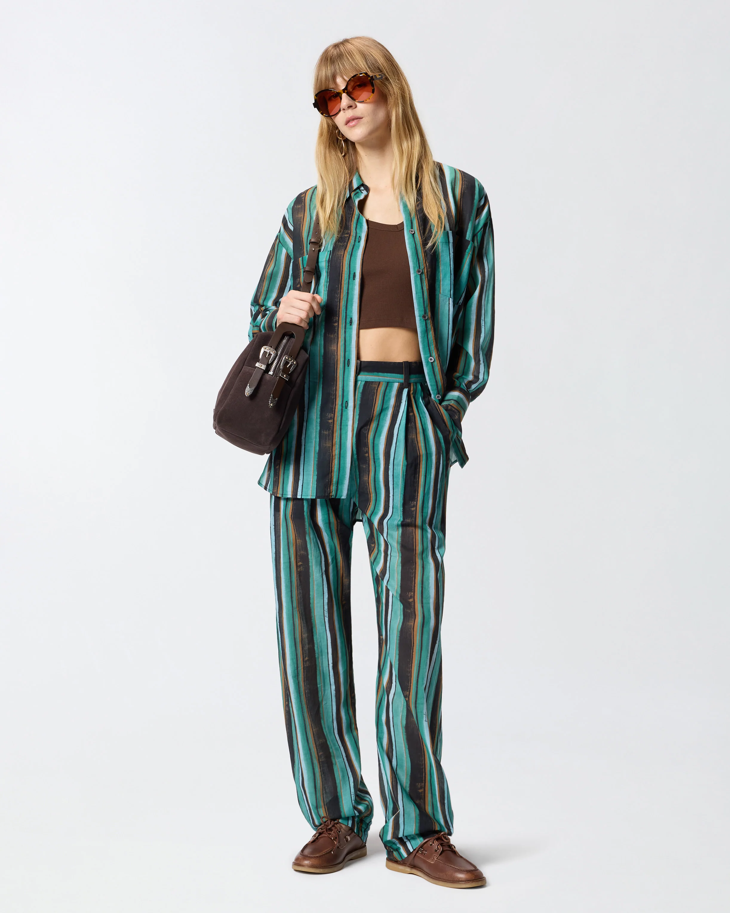 Pantaloni morbidi in cotone con righe effetto pennellato