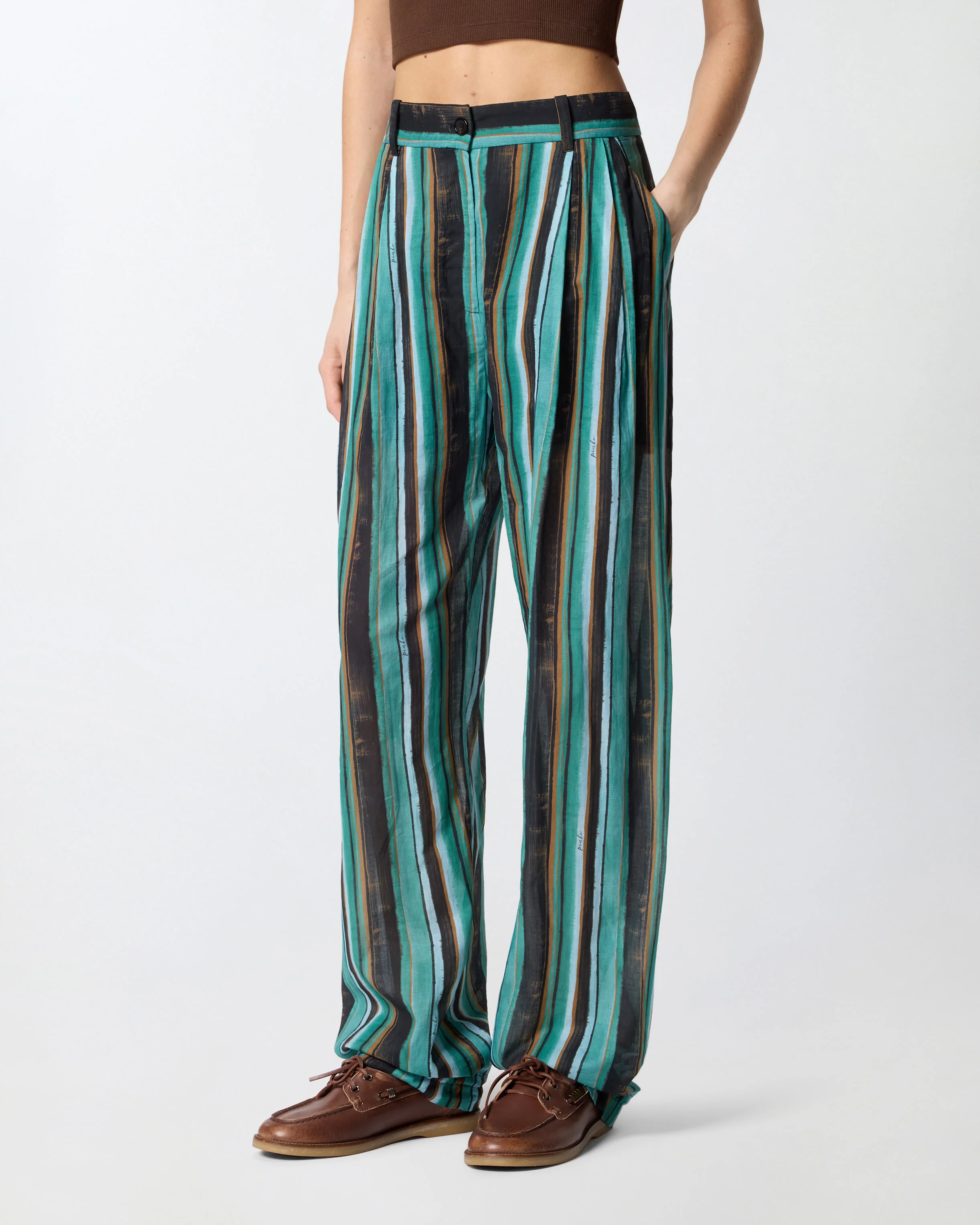 Pantaloni morbidi in cotone con righe effetto pennellato - Image 2