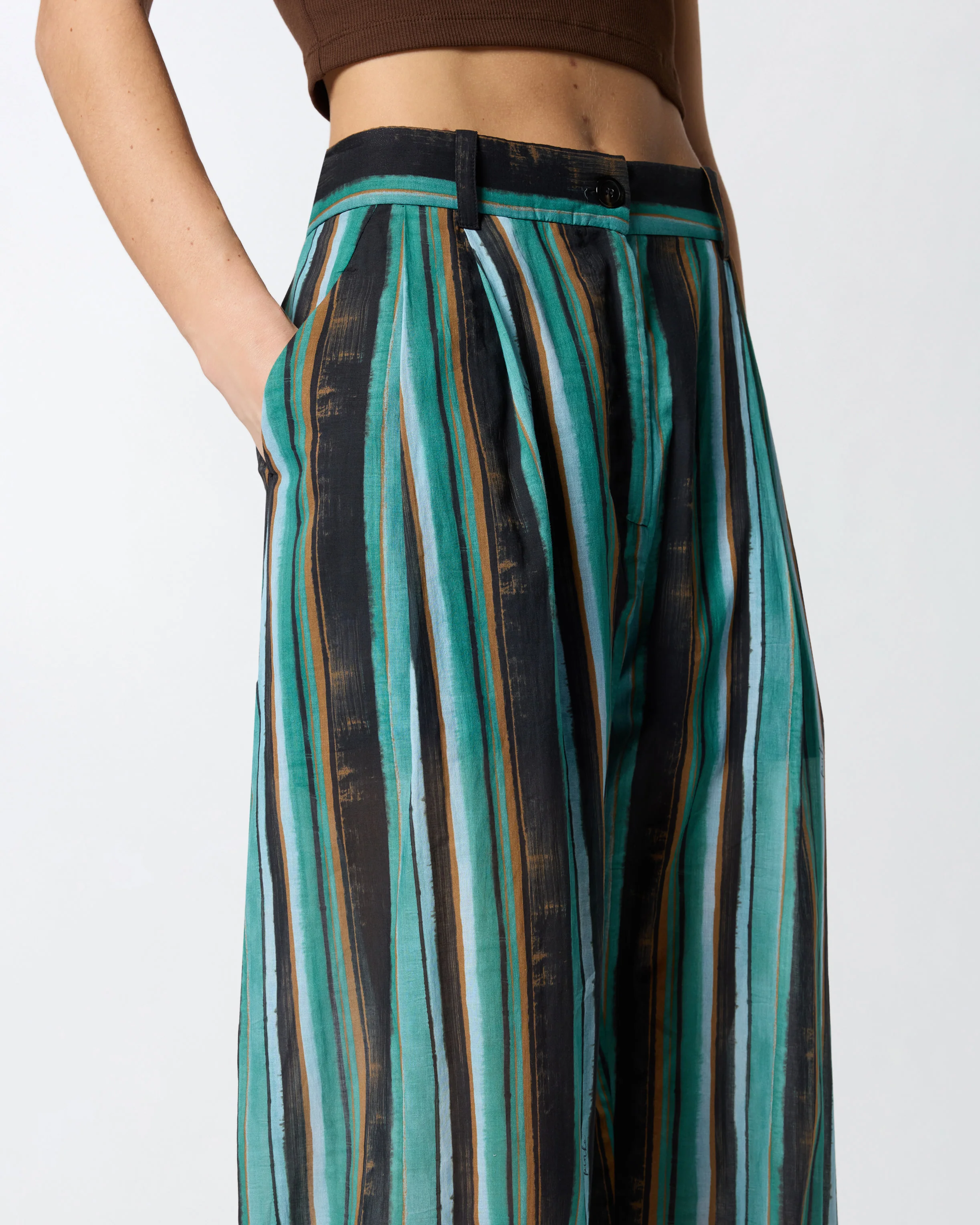 Pantaloni morbidi in cotone con righe effetto pennellato - Image 4