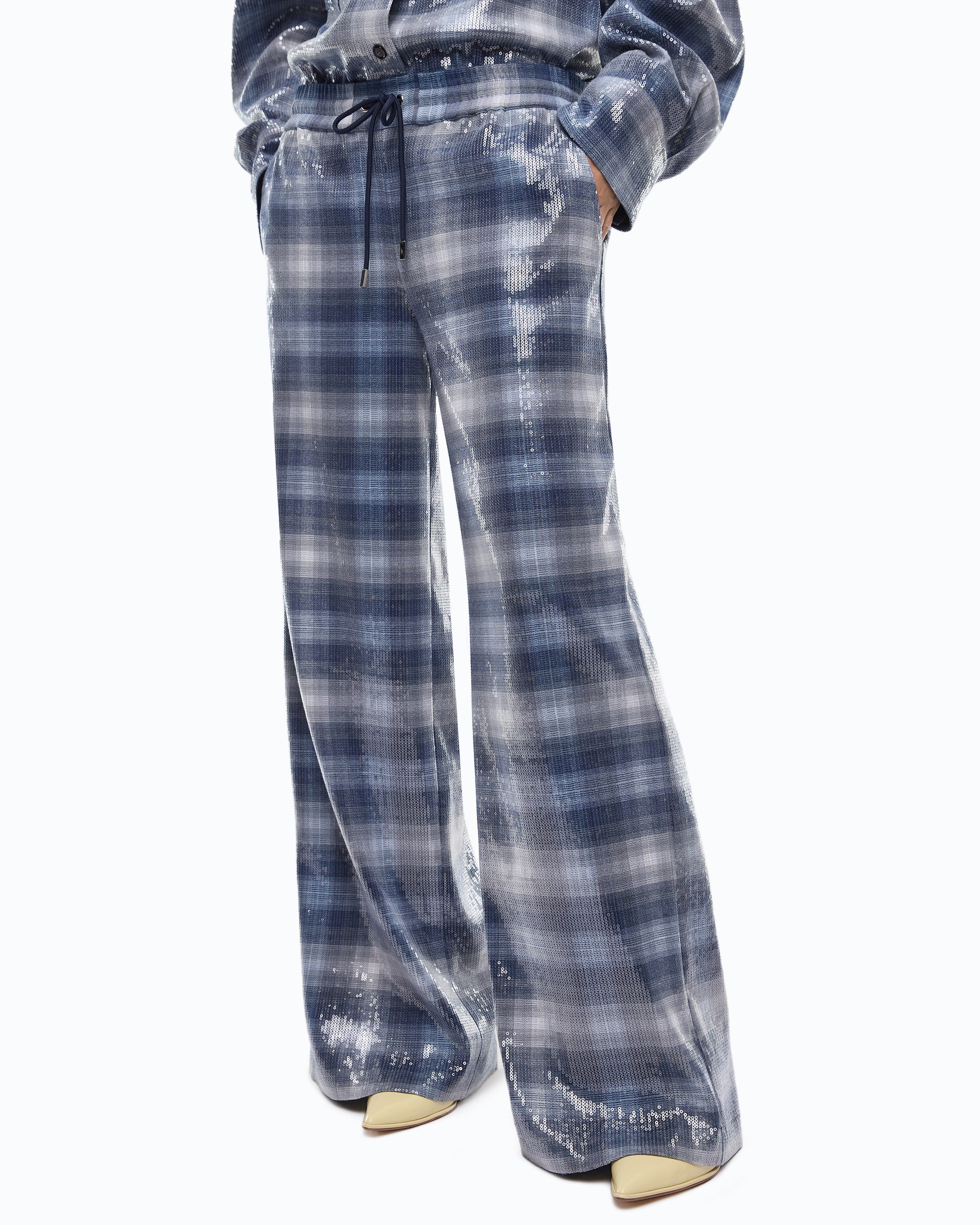 Pantaloni palazzo con motivo check e paillettes - Image 2