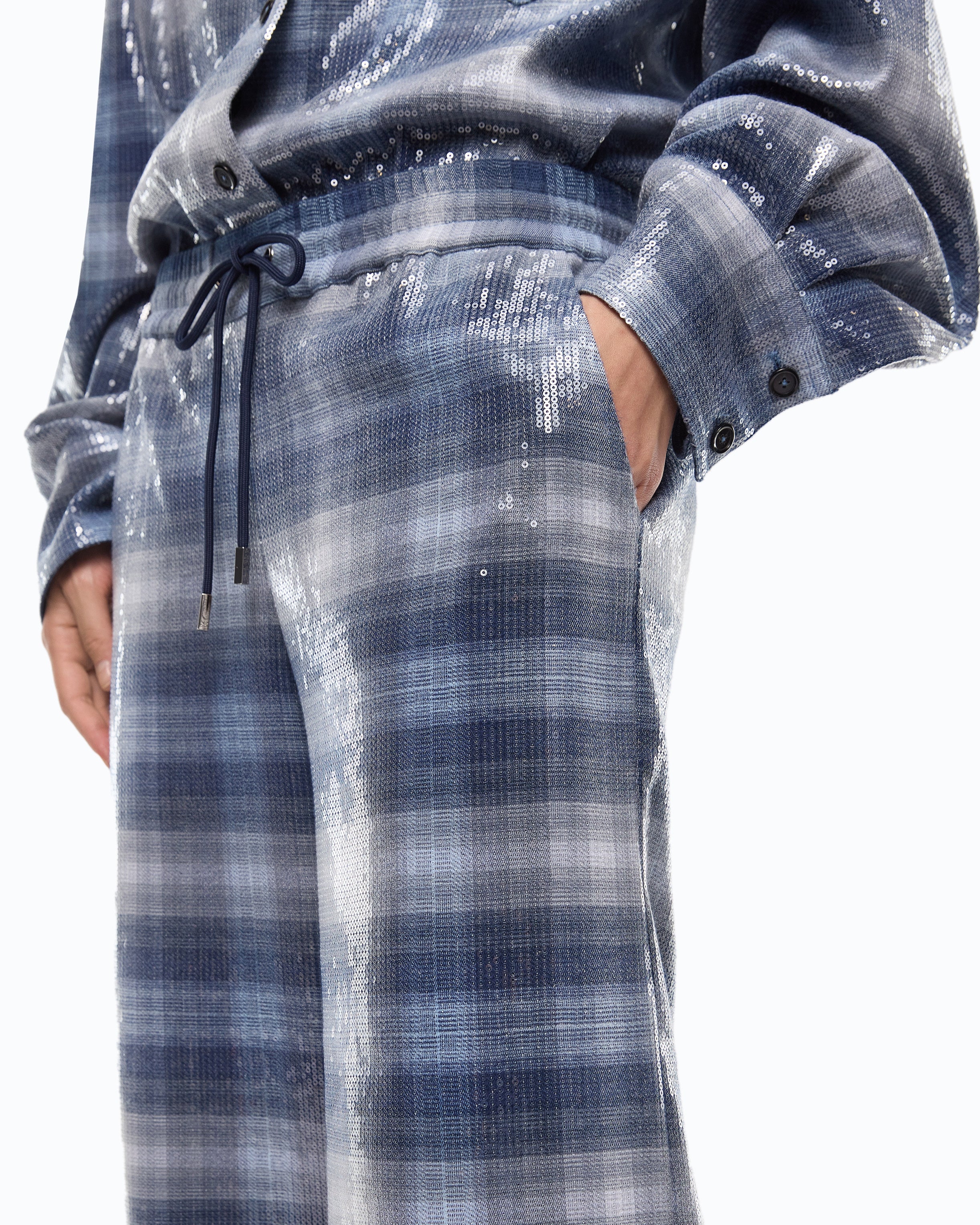 Pantaloni palazzo con motivo check e paillettes - Image 3