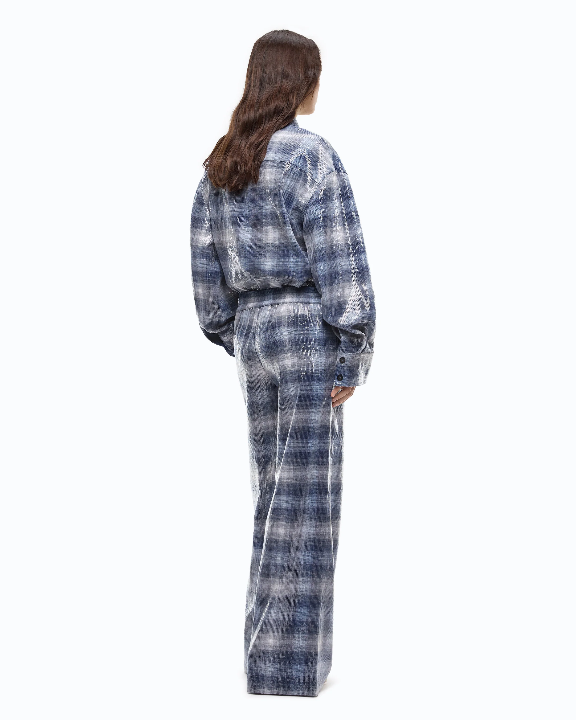 Pantaloni palazzo con motivo check e paillettes - Image 4