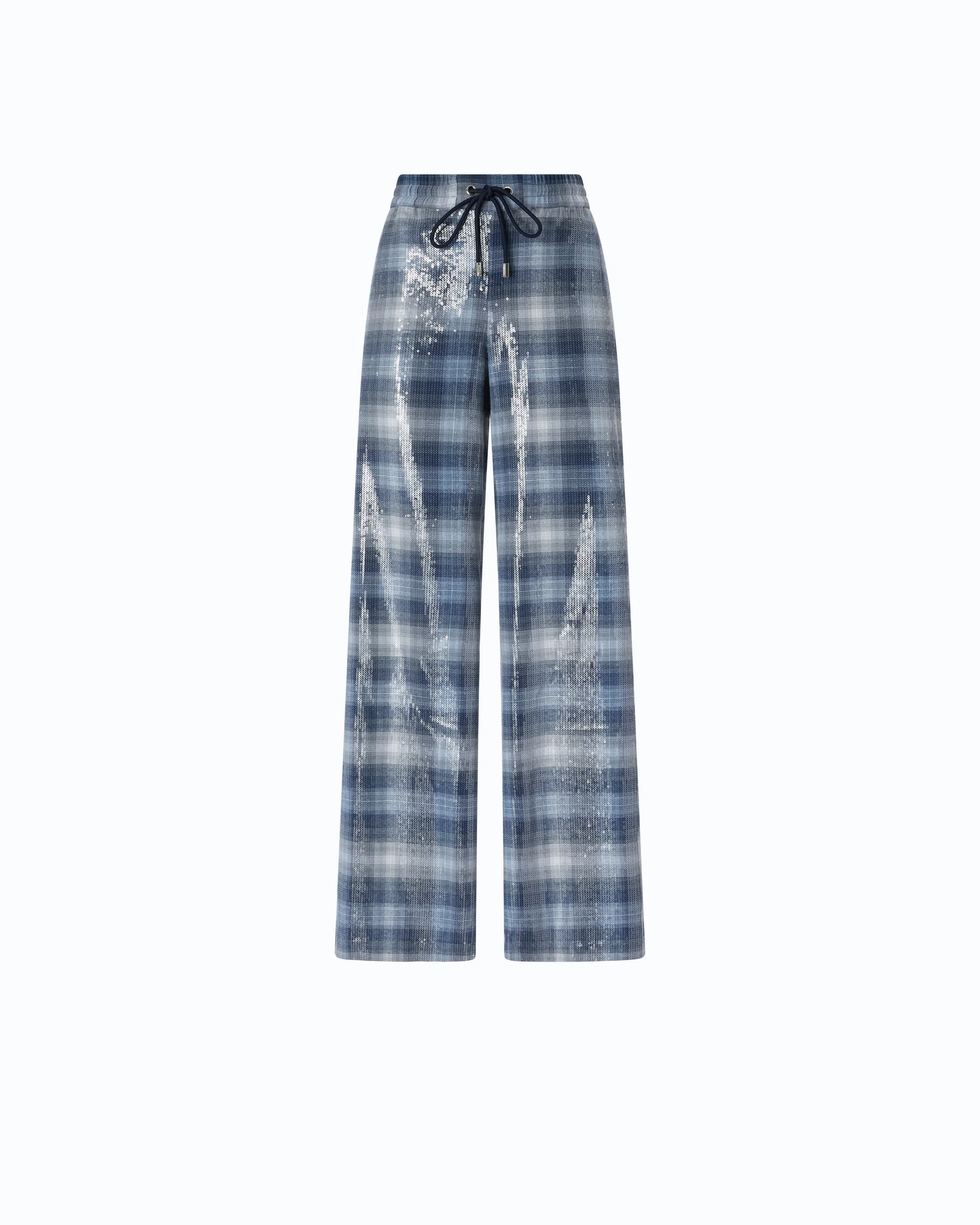 Pantaloni palazzo con motivo check e paillettes - Image 5