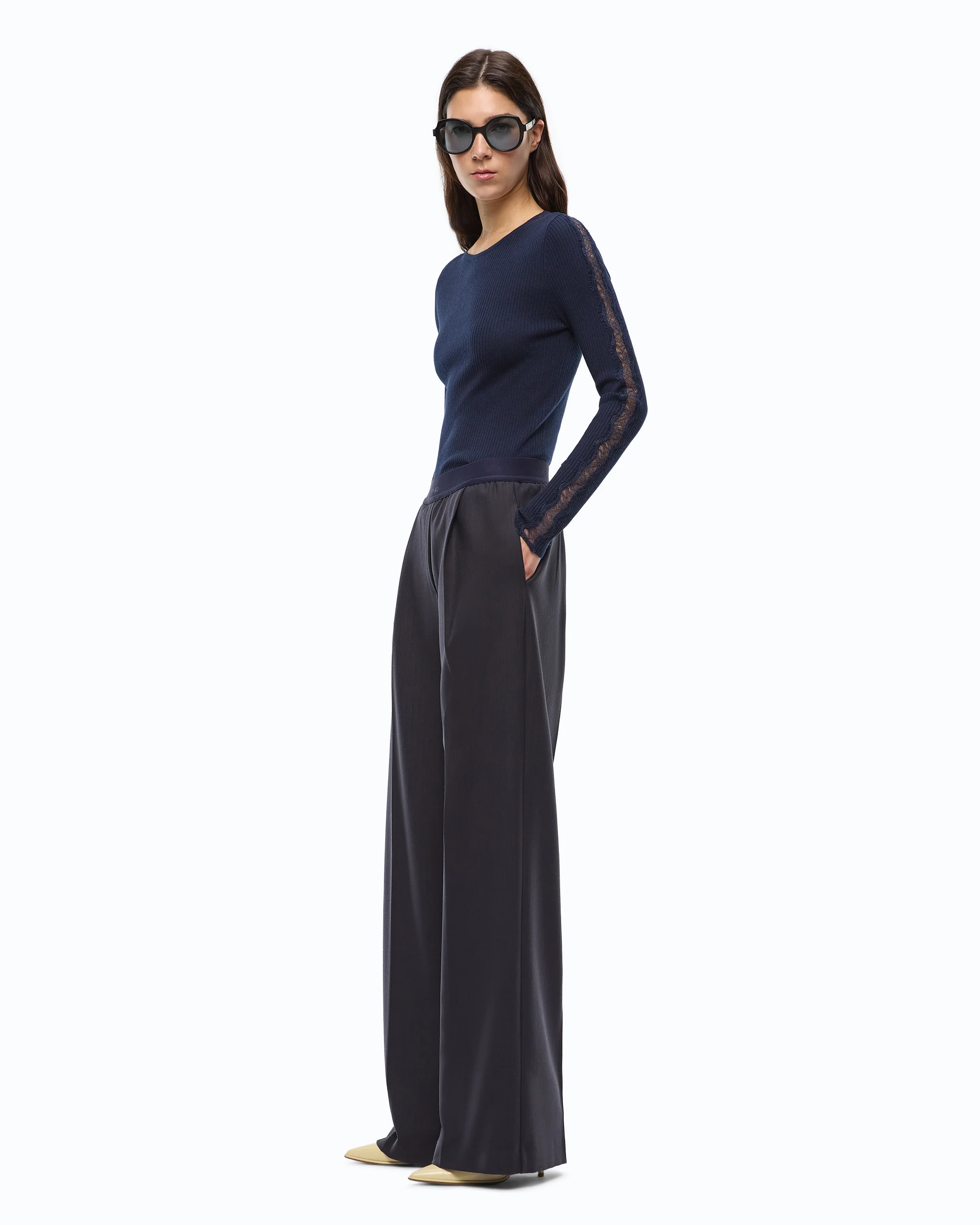 Pantaloni palazzo in misto lana stretch