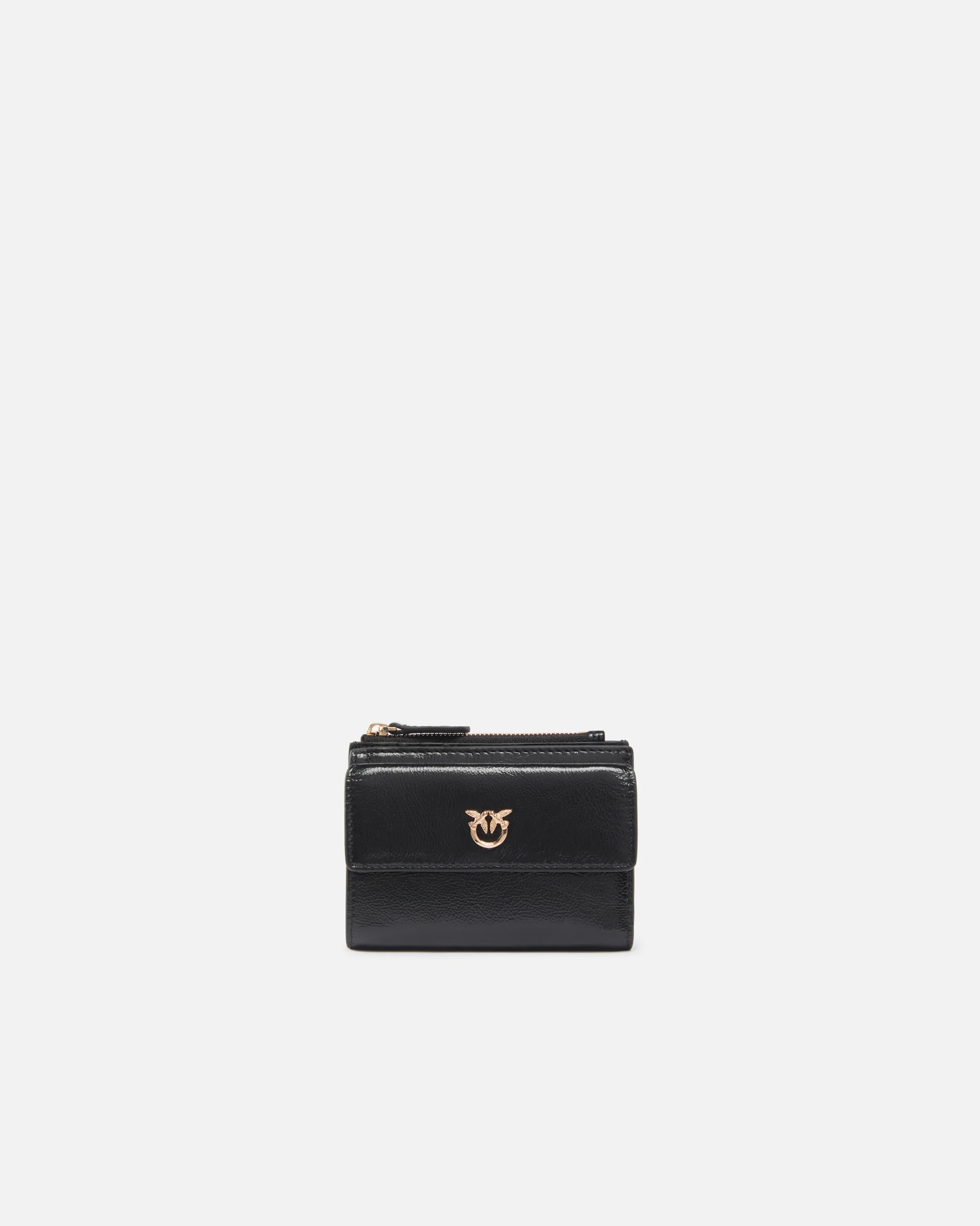 Piccolo portafoglio compatto in pelle shiny con logo