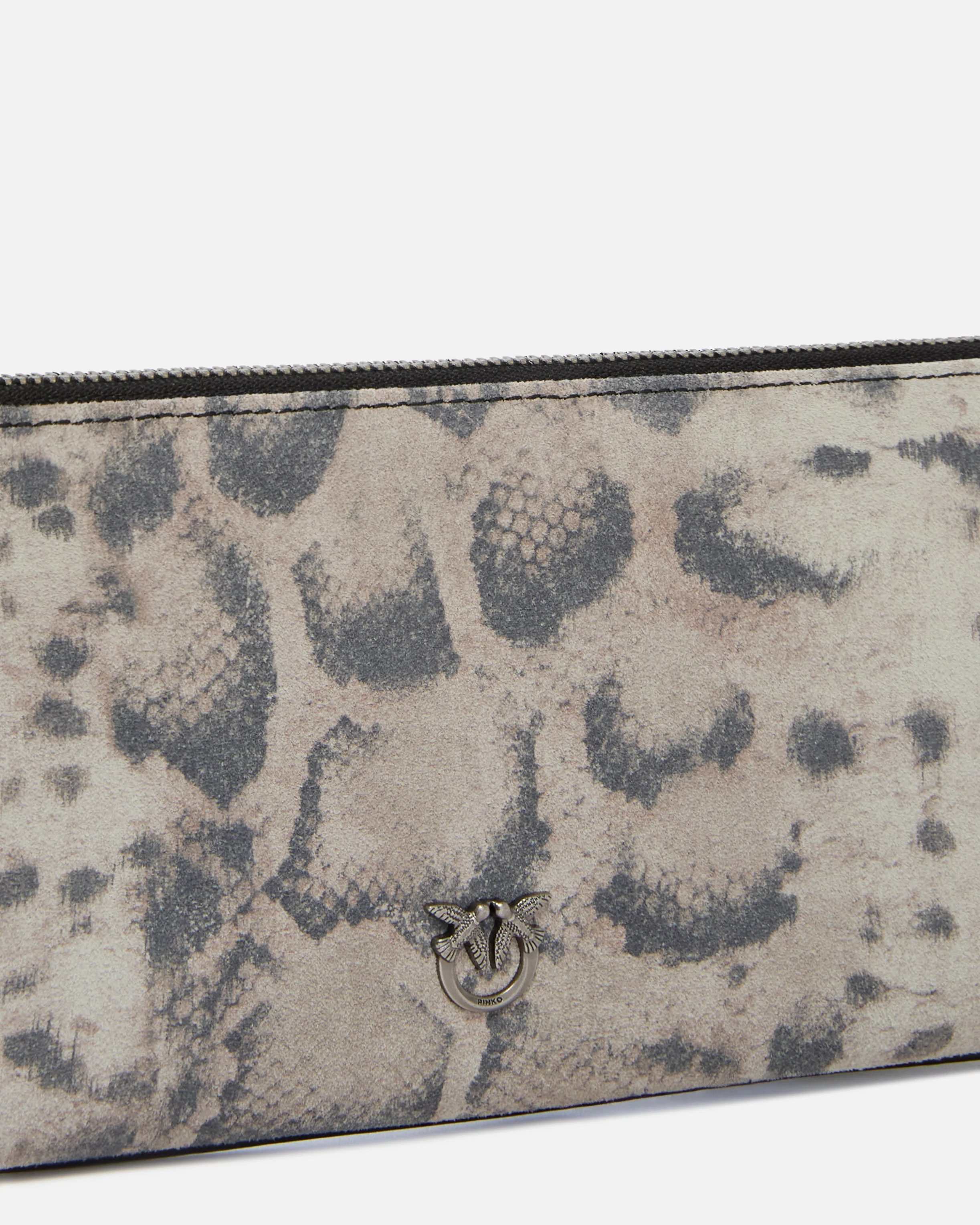Pochette a spalla media New Horizontal in suede stampa pitone - Image 3