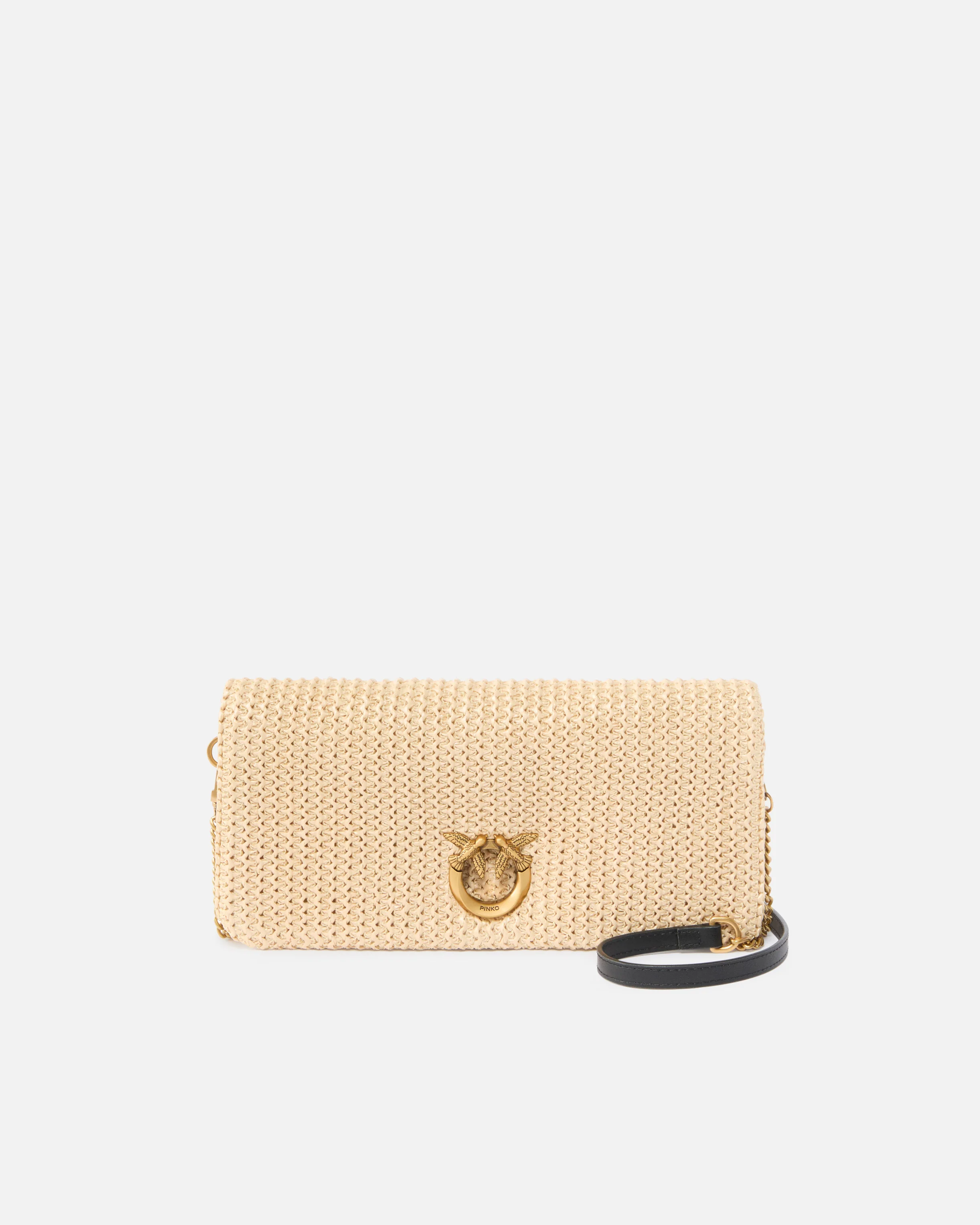 Pochette a tracolla media Love Bag Click Soft Horizontal Classic in rafia