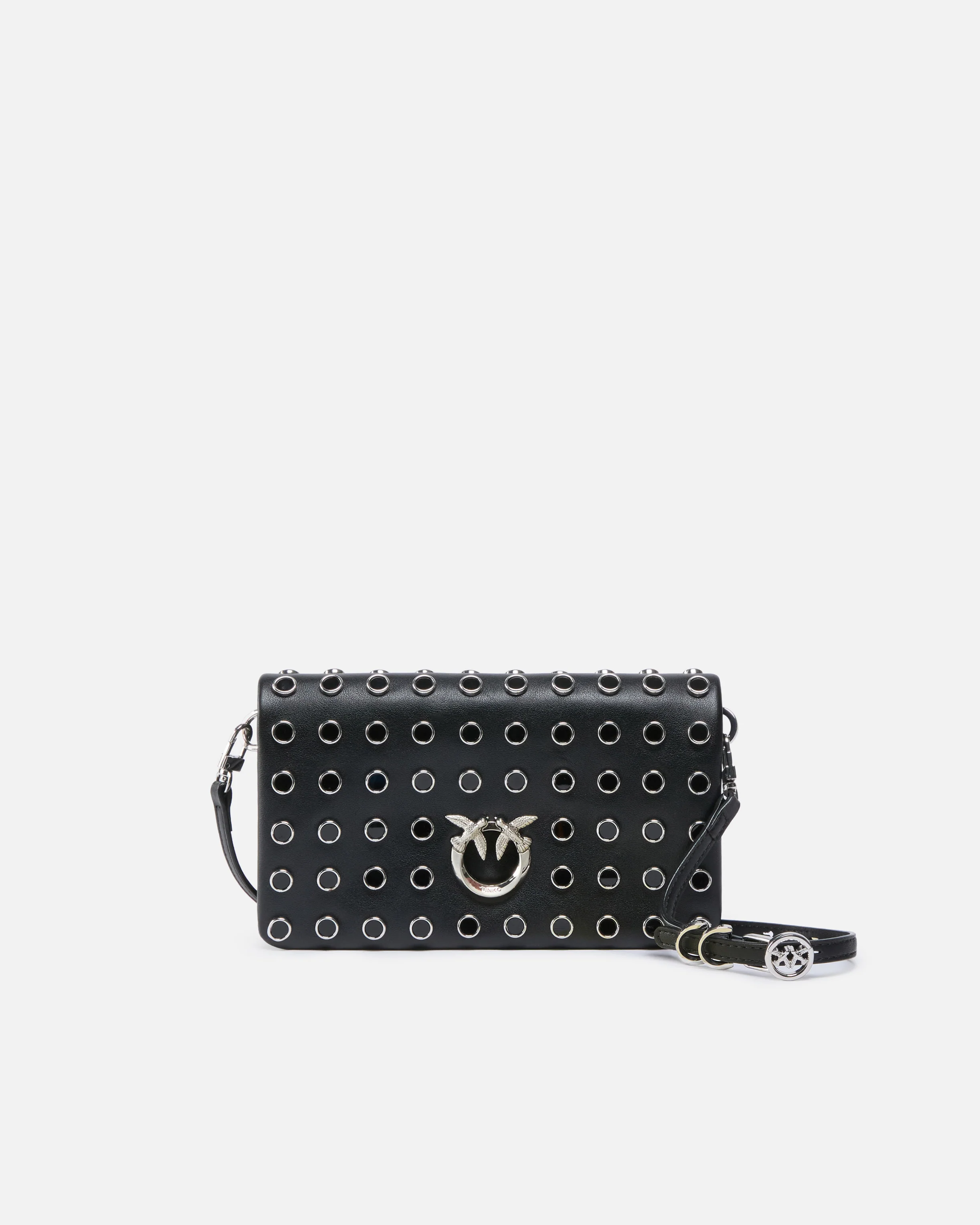 Pochette a tracolla piccola Love Bag Click Soft Horizontal Mini in pelle con borchie