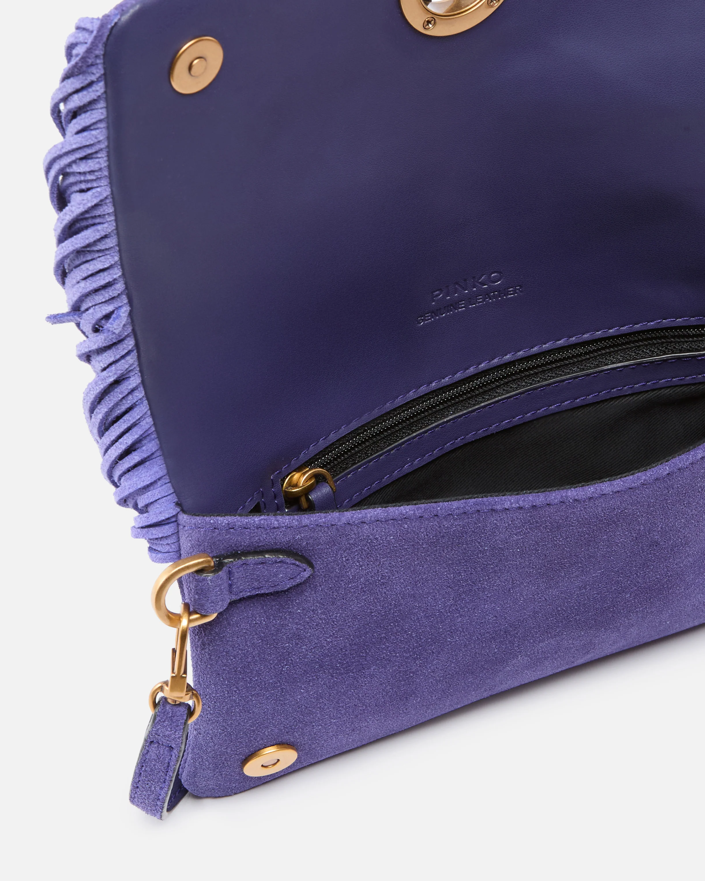 Pochette a tracolla piccola Love Bag Click Soft Horizontal Mini in suede con frange - Image 4