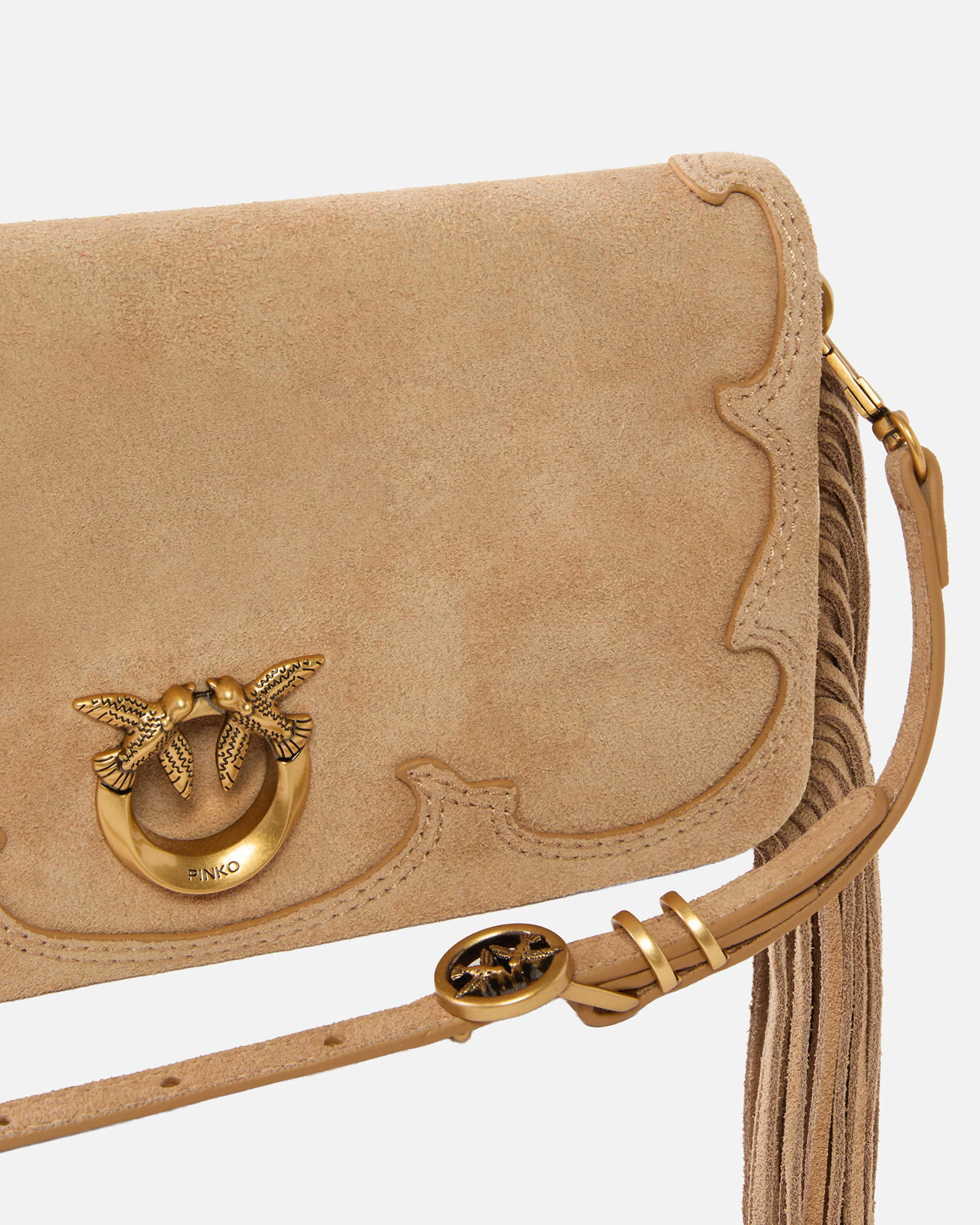 Pochette a tracolla piccola Love Bag Click Soft Horizontal Mini in suede con frange - Image 3