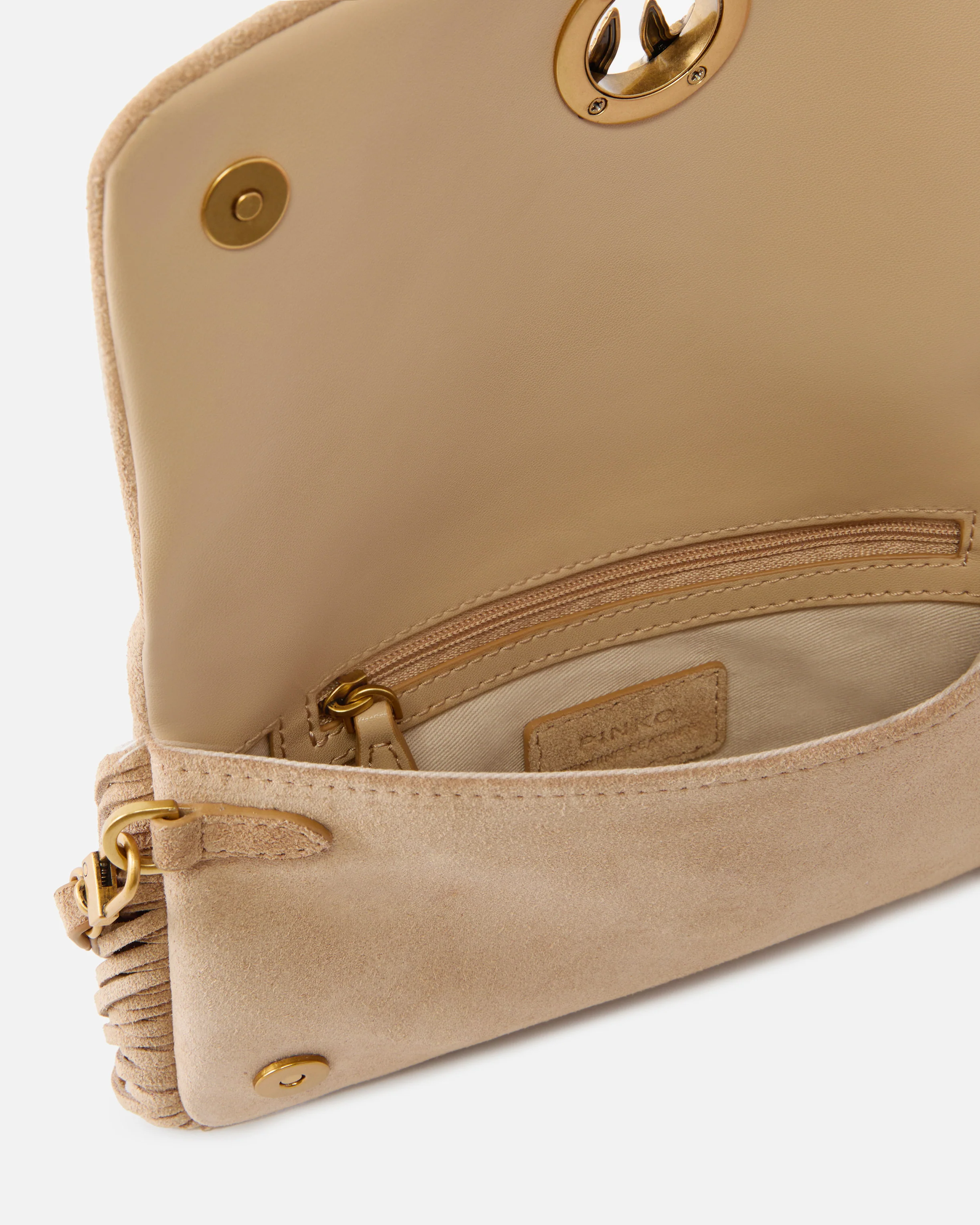 Pochette a tracolla piccola Love Bag Click Soft Horizontal Mini in suede con frange - Image 4