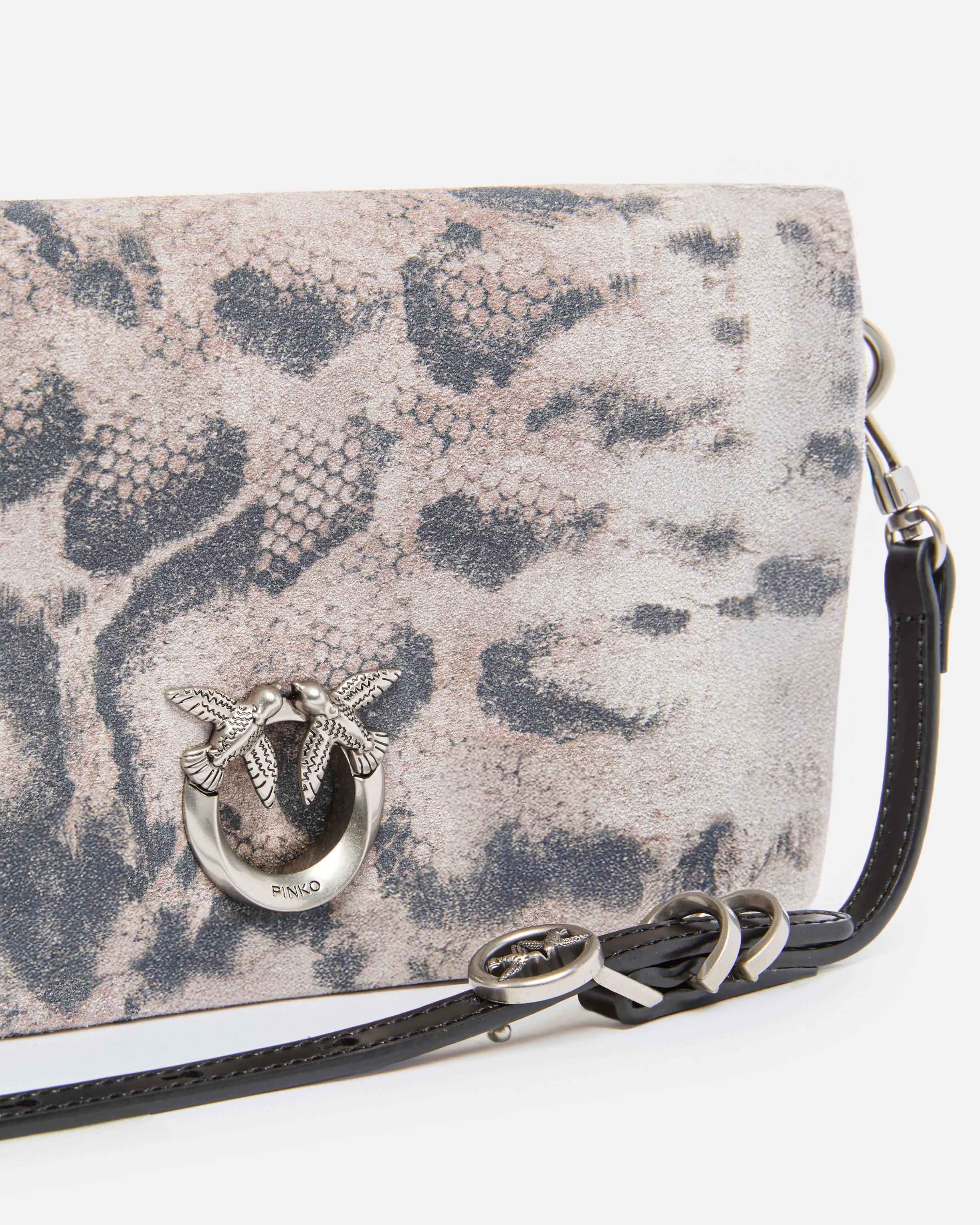 Pochette a tracolla piccola Love Bag Click Soft Horizontal Mini in suede stampa pitone - Image 3