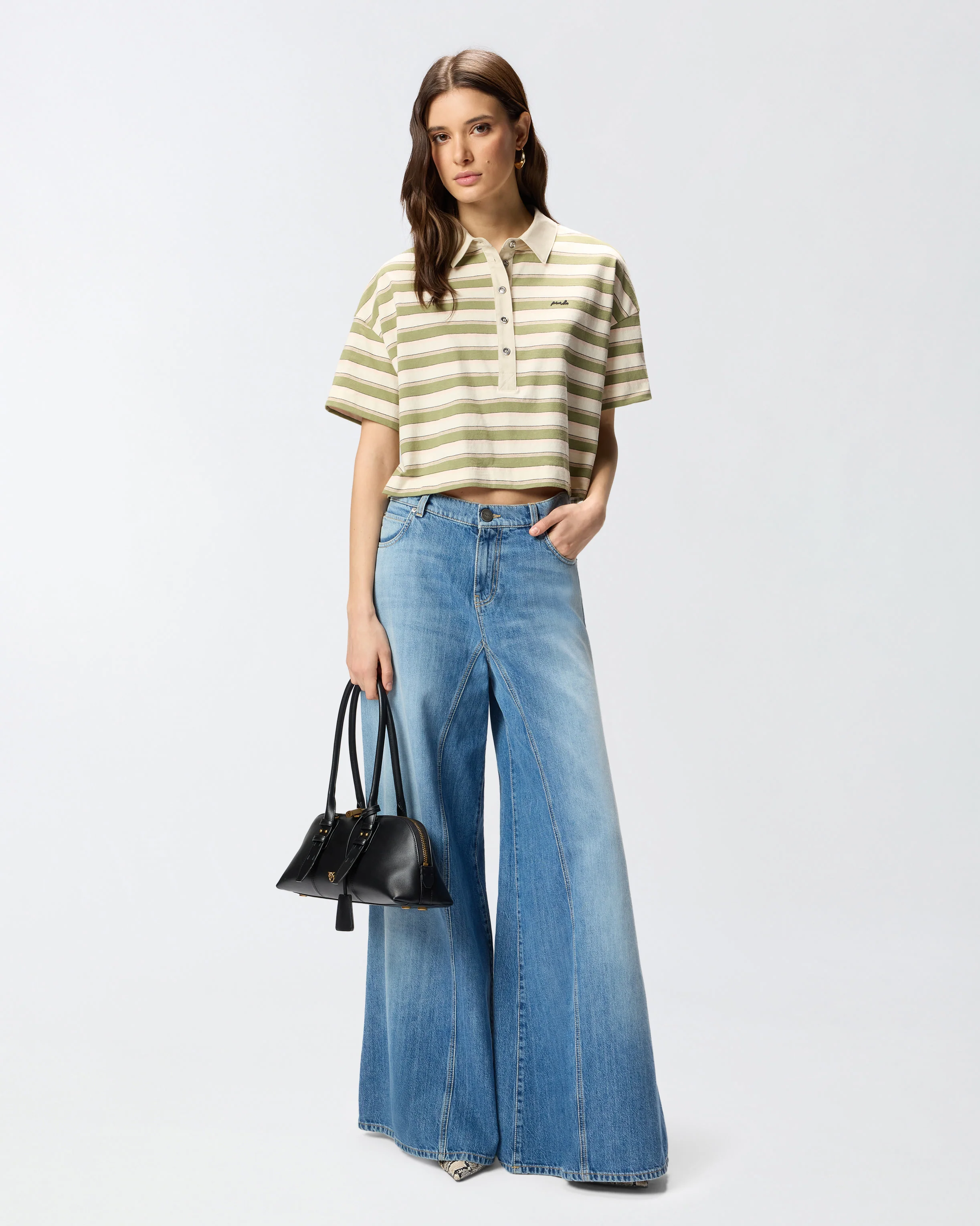 Polo cropped in jersey a righe con colletto strutturato - Image 2