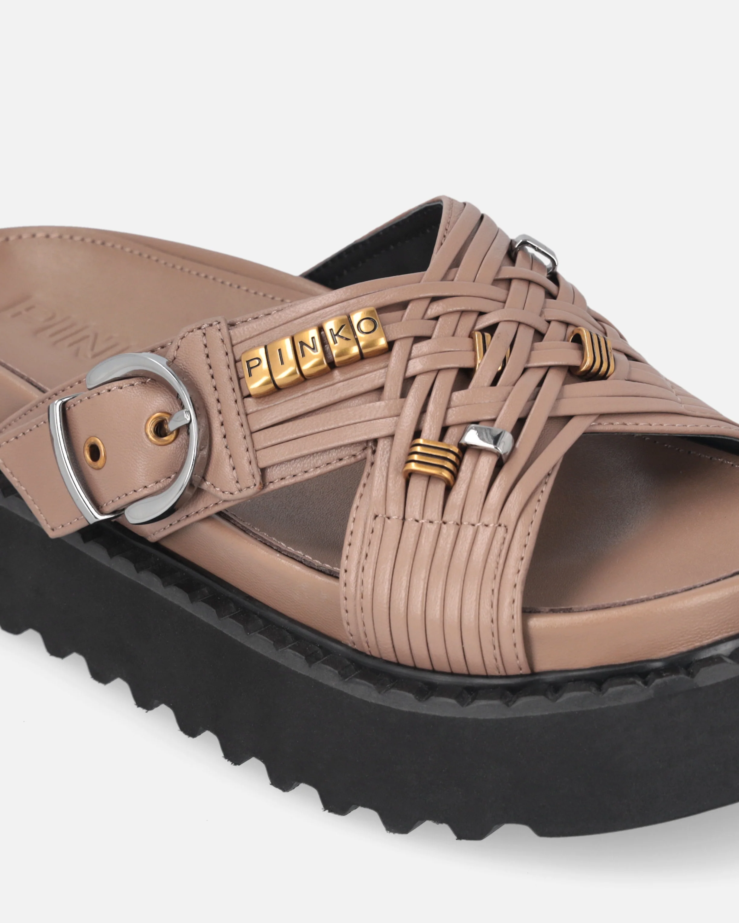 Sandali slide in nappa intrecciata con anelli metallici - Image 4
