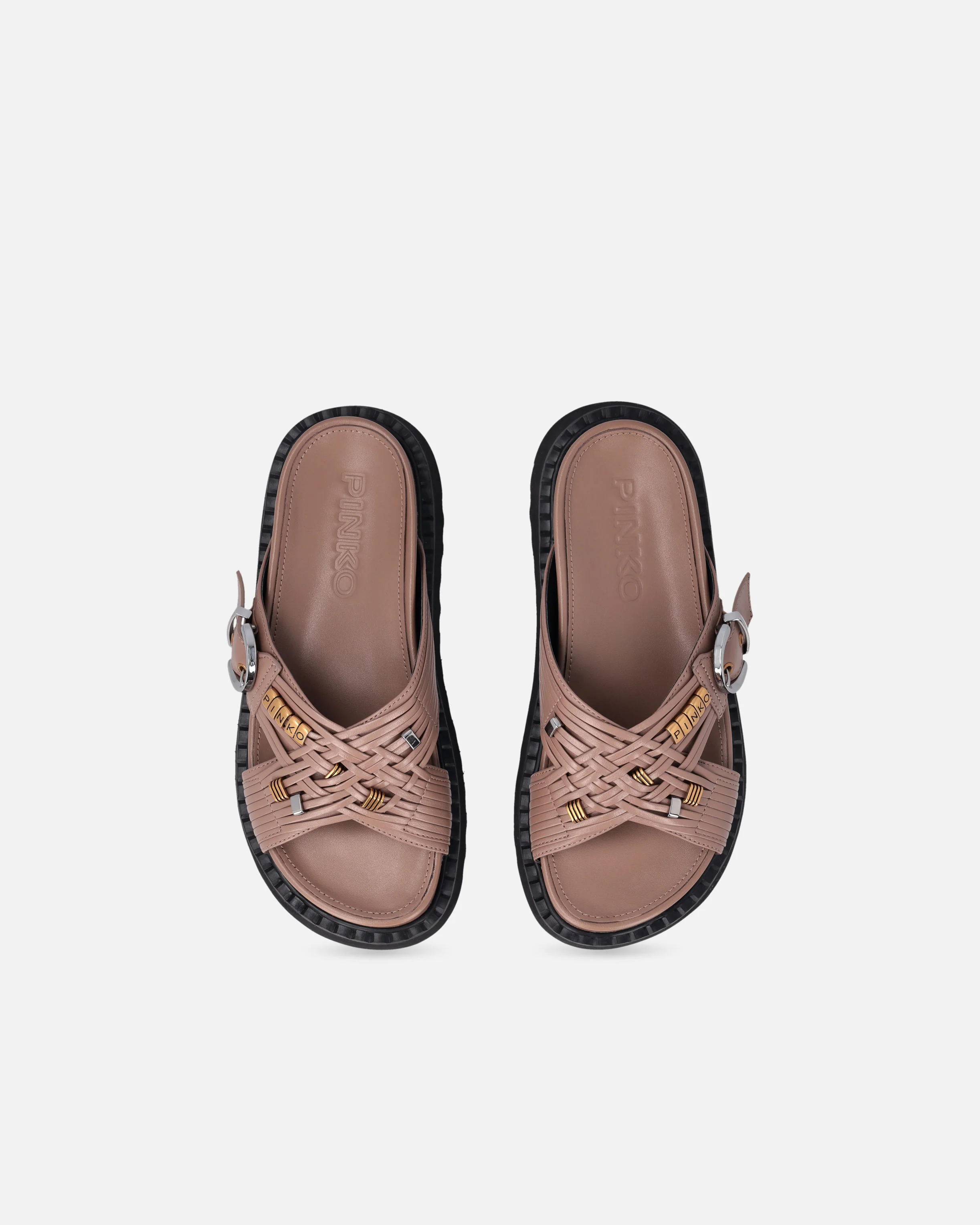 Sandali slide in nappa intrecciata con anelli metallici - Image 9
