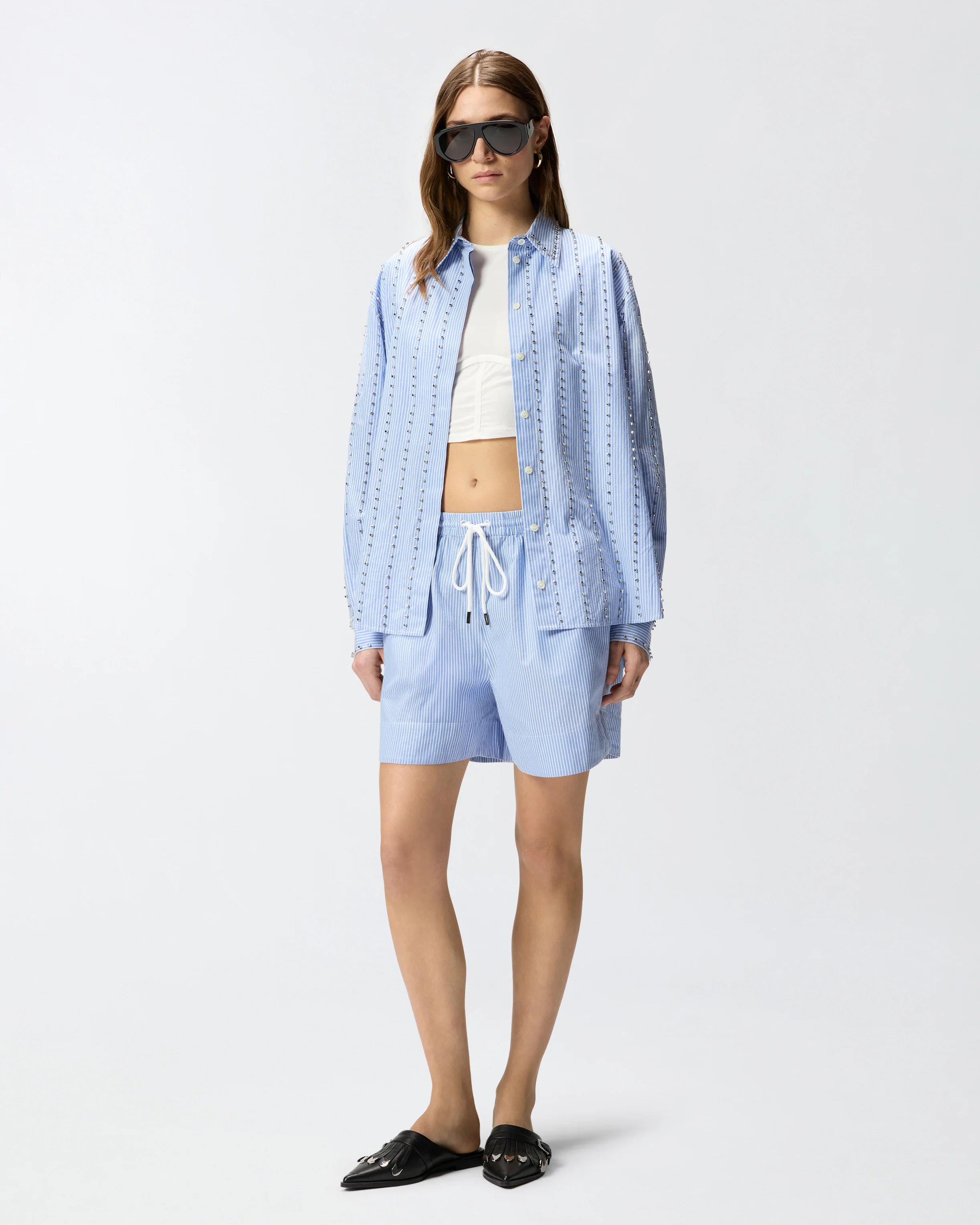 Shorts in cotone a righe con elastico in vita