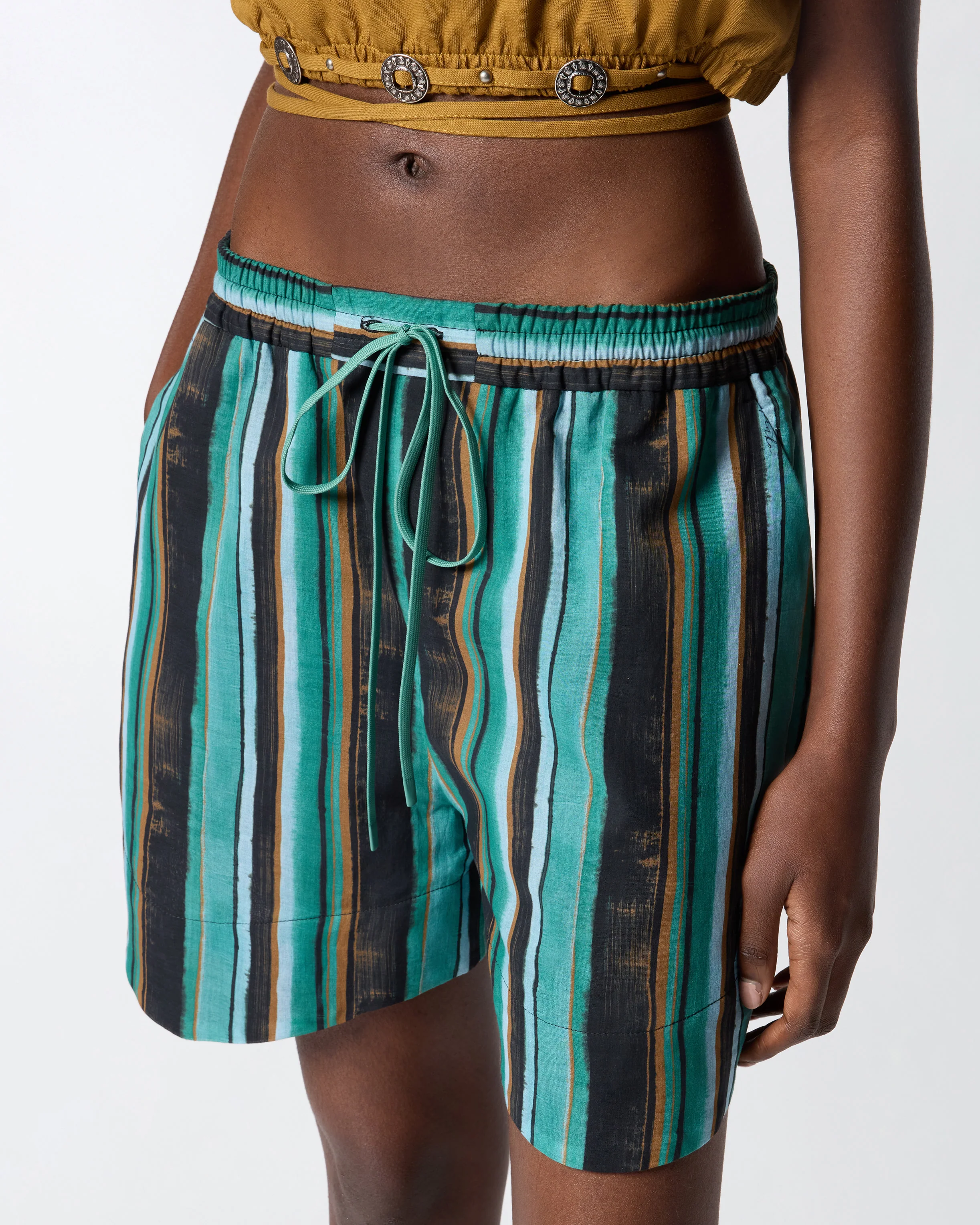Shorts in cotone con righe effetto pennellato - Image 4