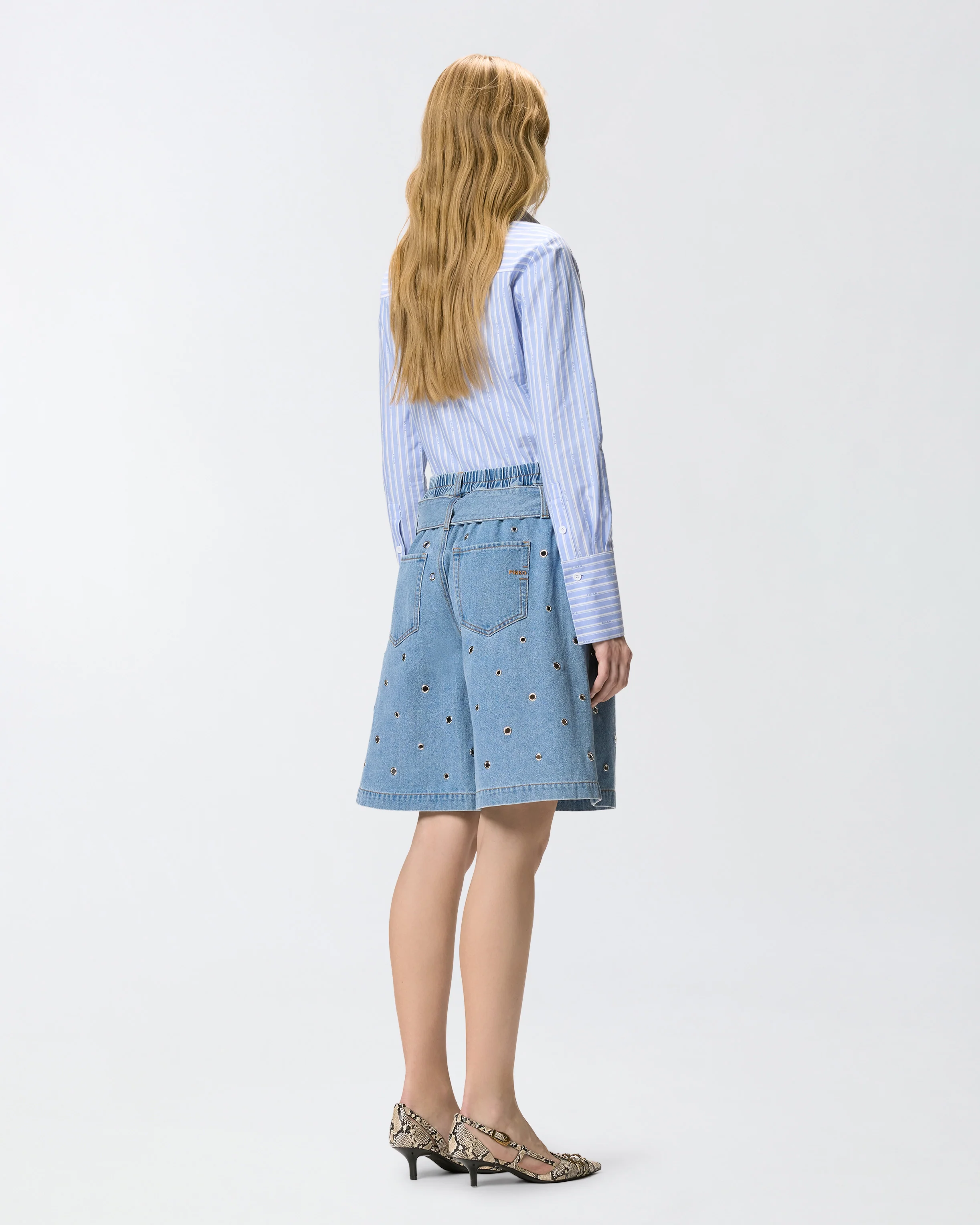 Shorts in denim con occhielli e cintura - Image 3