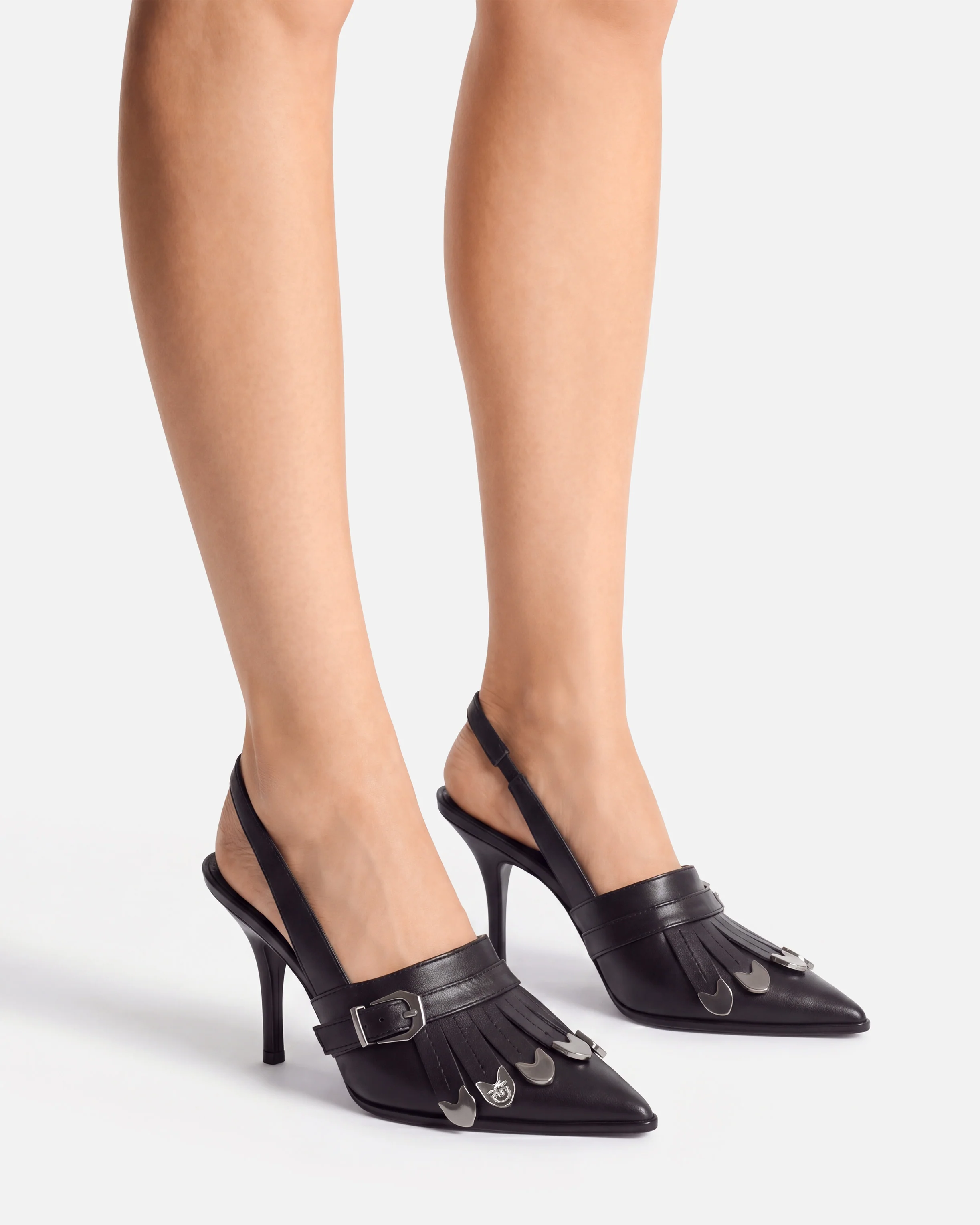 Slingback in pelle con dettagli selleria - Image 10