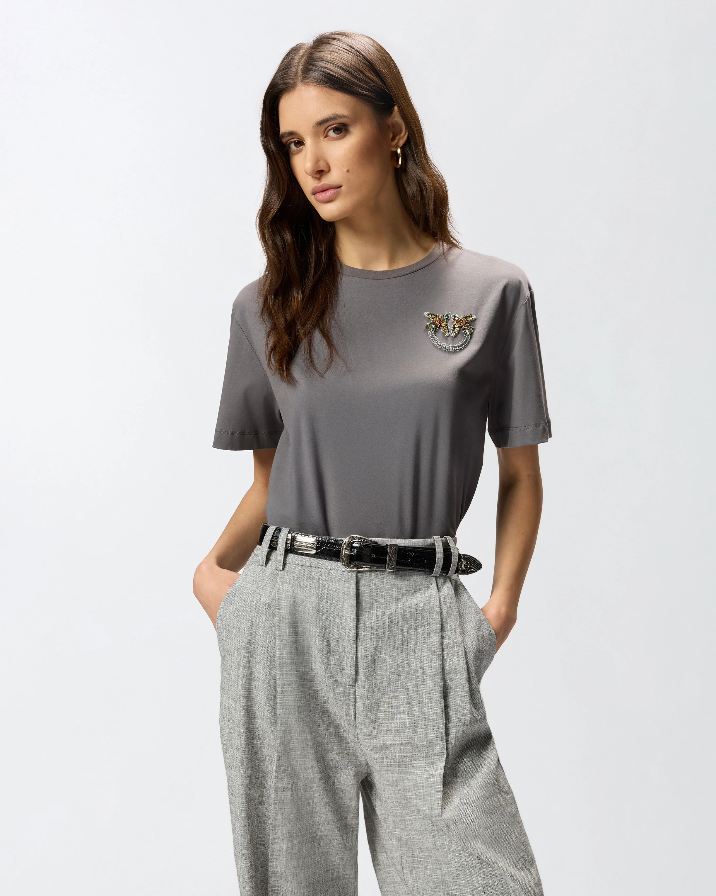 T-shirt con applicazione gioiello Love Birds