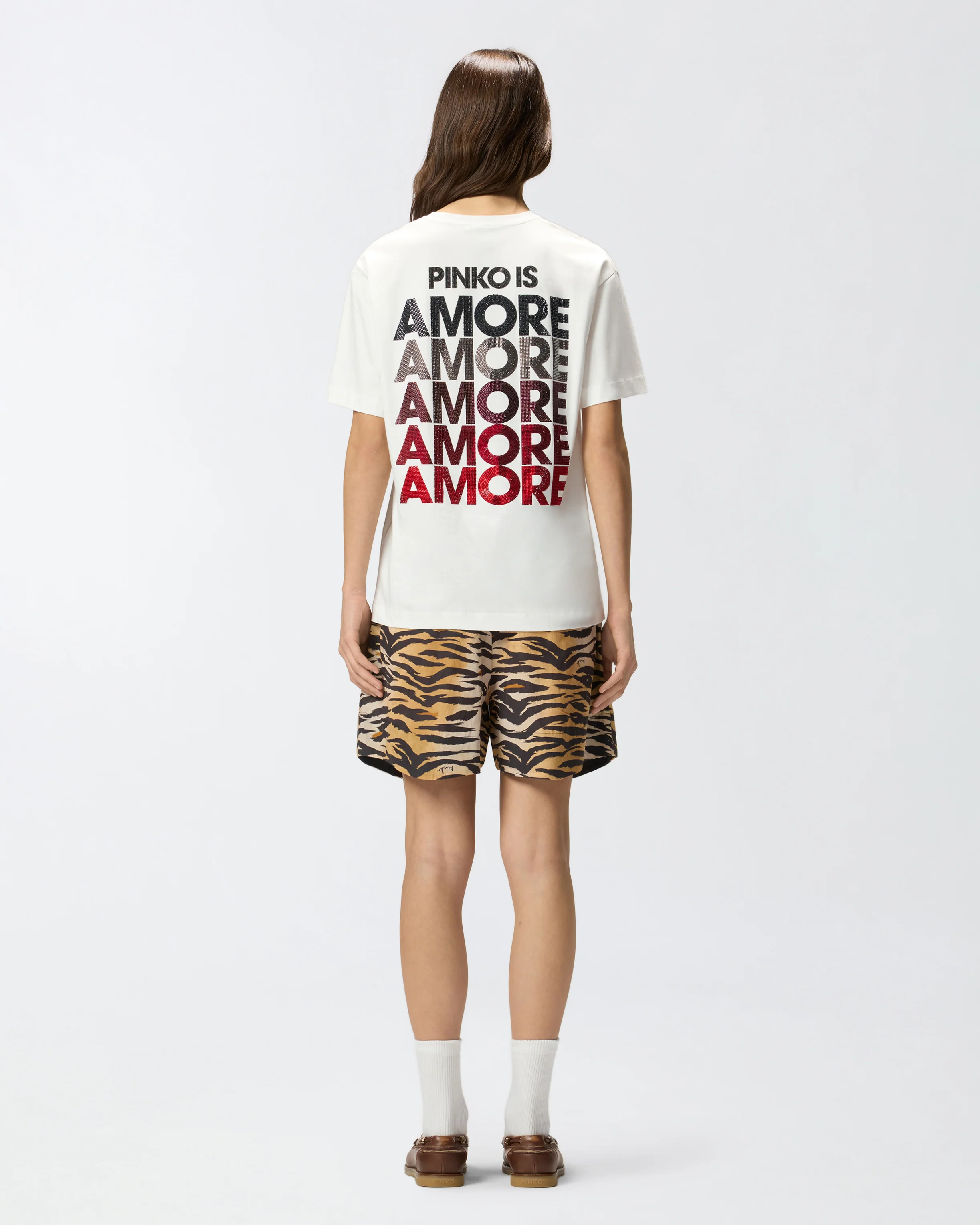T-shirt con lettering Amore in strass - Image 3